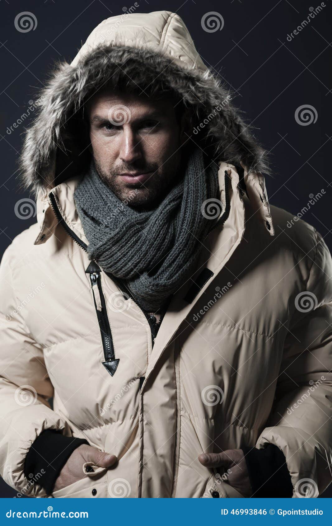 Man in winter jacket stock photo. Image of focus, season 46993846