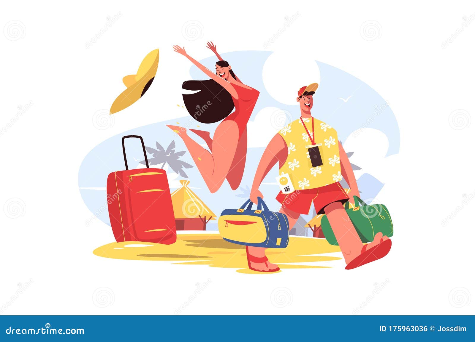Man and woman on beach stock vector. Illustration of shore - 175963036