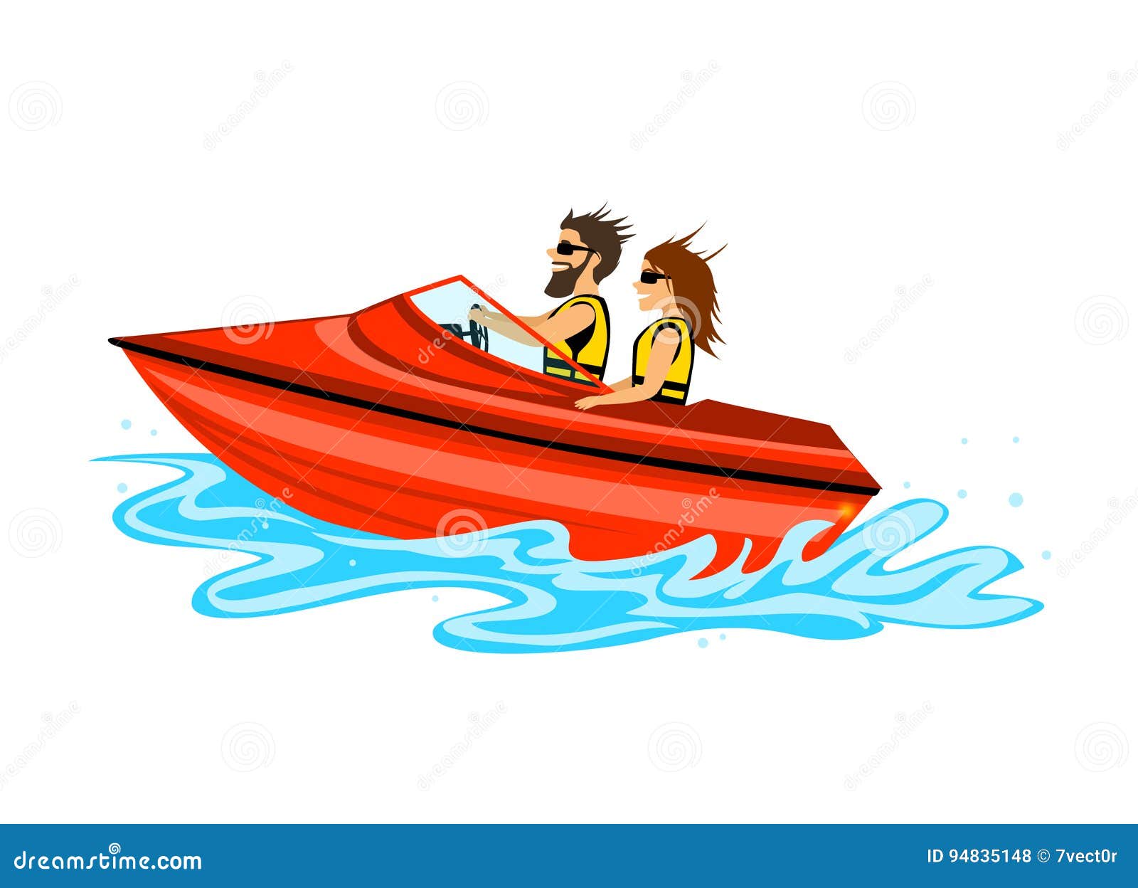 Technical draw of luxury speed yacht illustration Stock Vector