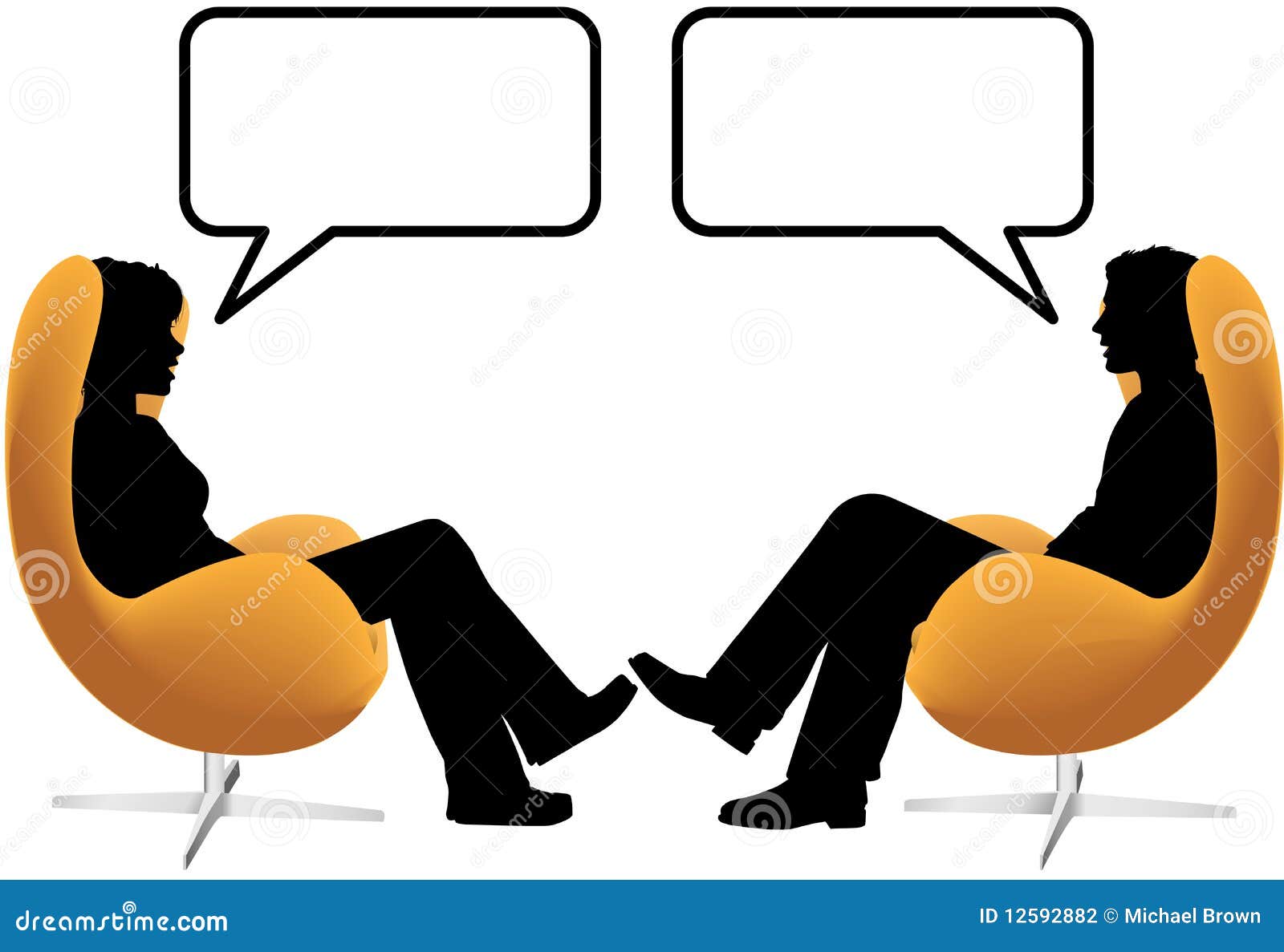 man woman couple sit talk in egg chairs