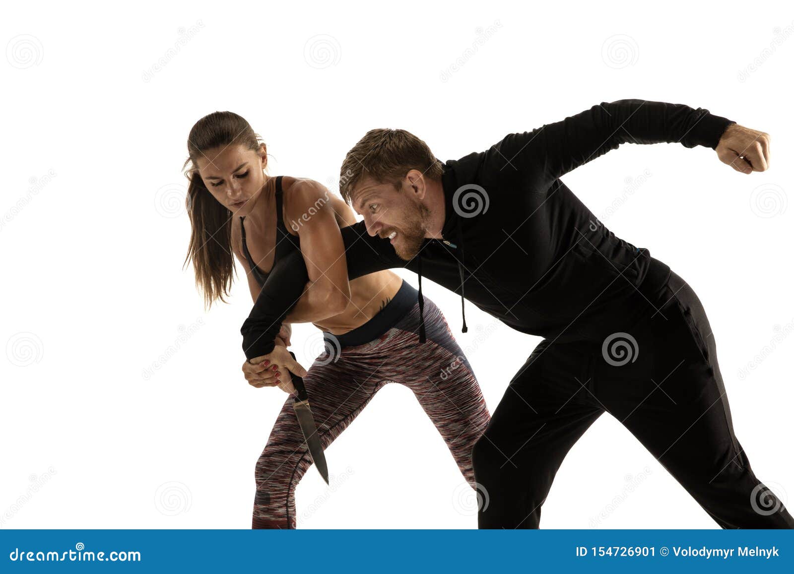 Man and Woman Fighting in Studio, Women`s Self-defense Concept Stock Image - Image of boxing