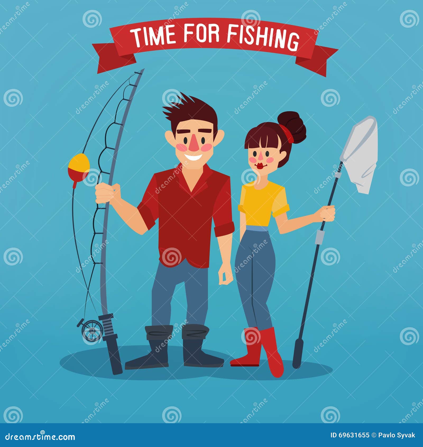 Download Man And Woman Fishers. Time For Fishing. Man With Fishing ...