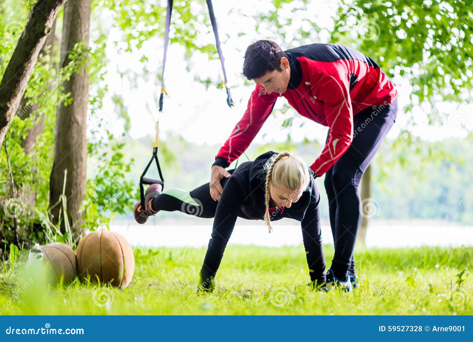 Man And Woman At Fitness Training Doing Push Ups Stock Photo Image Of