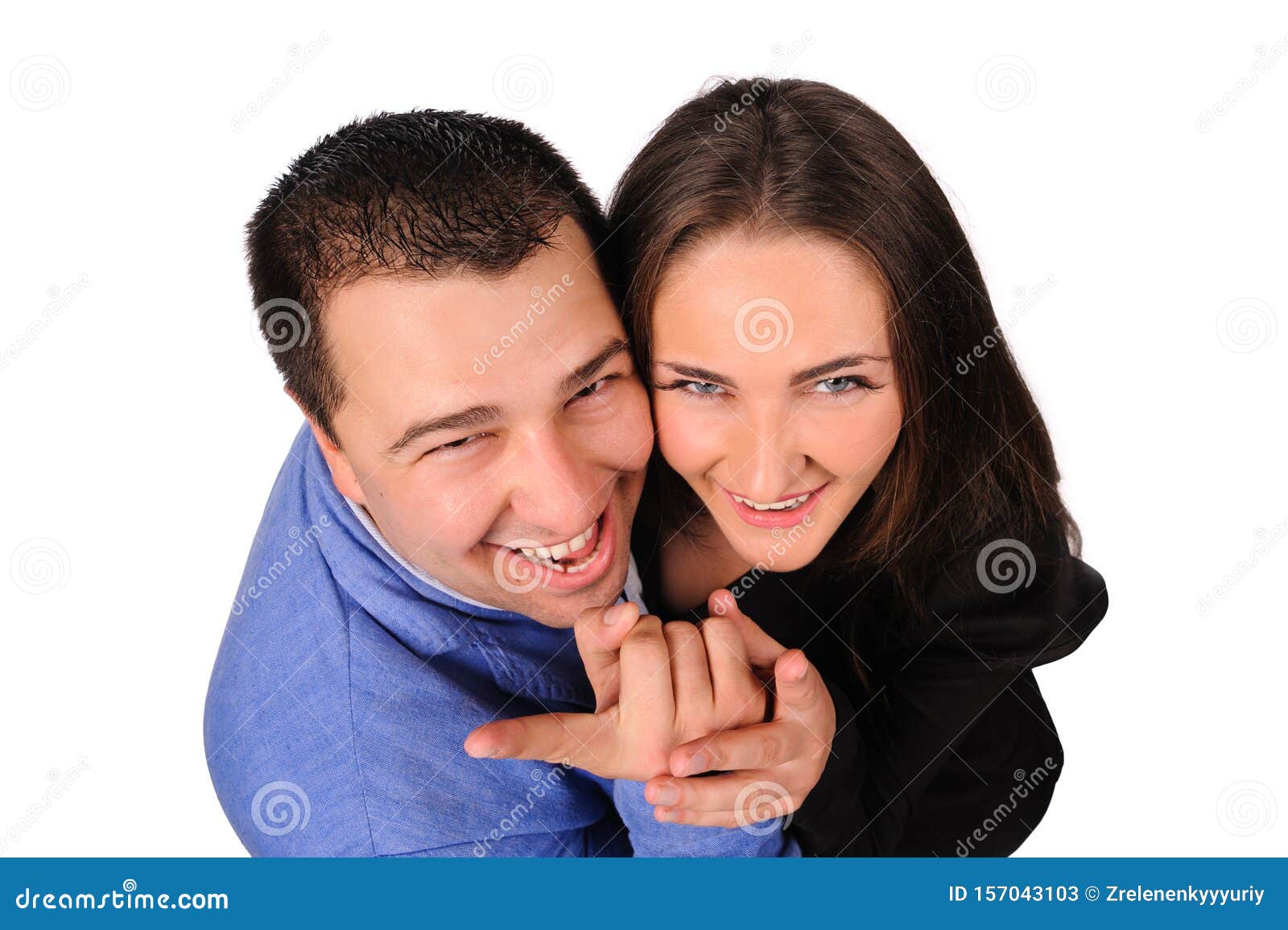 Man and Woman with Funny Faces Isolated Over White Background Stock