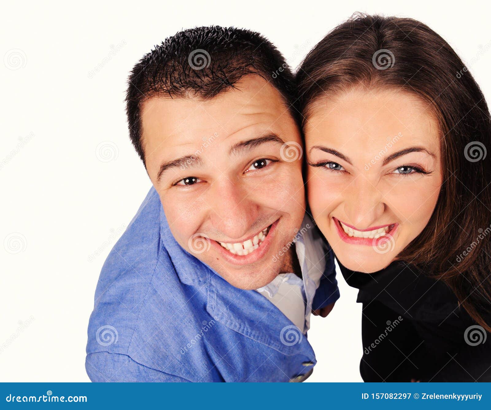 Man and Woman with Funny Faces Isolated Over White Background Stock