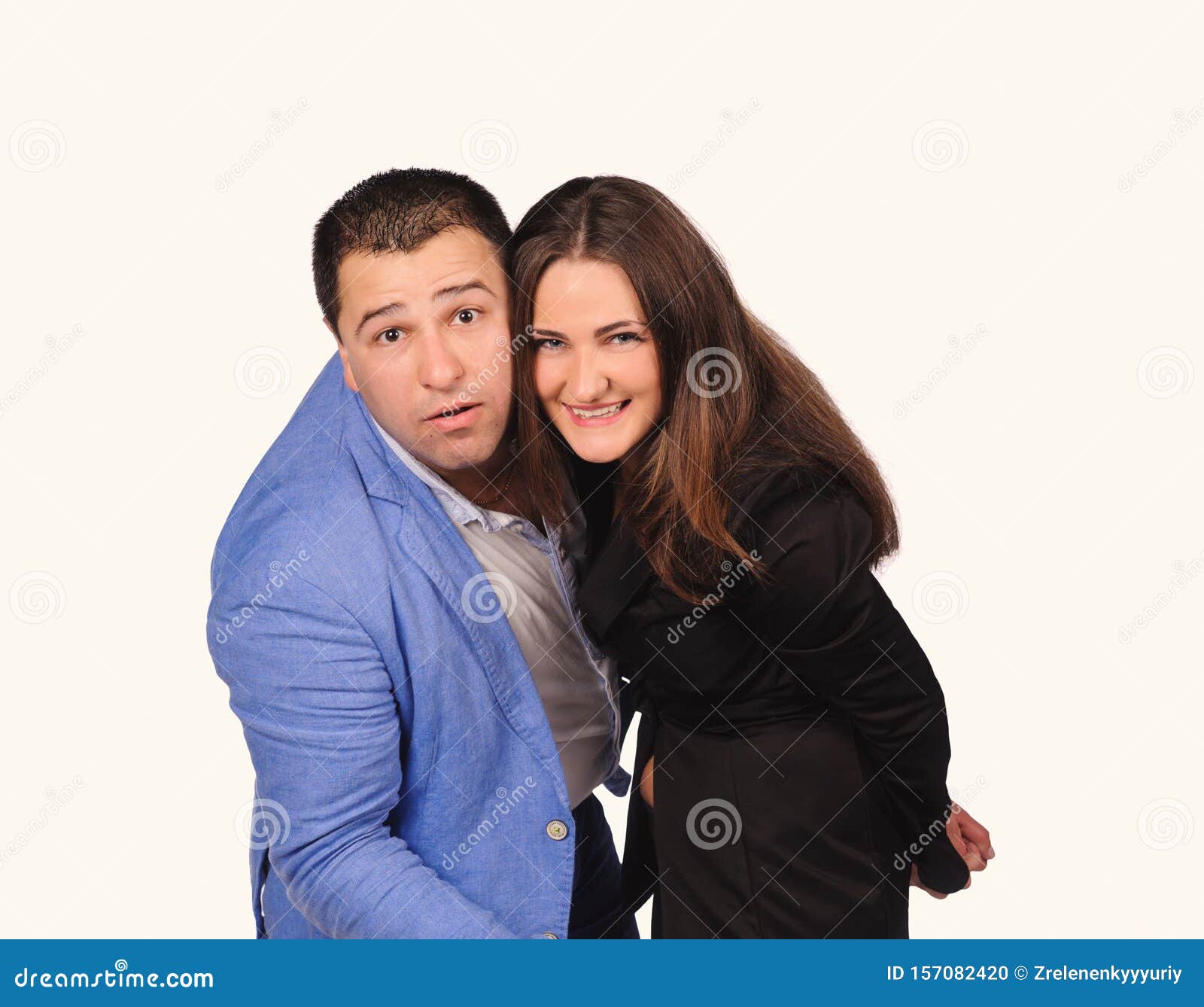 Man and Woman with Funny Faces Isolated Over White Background Stock
