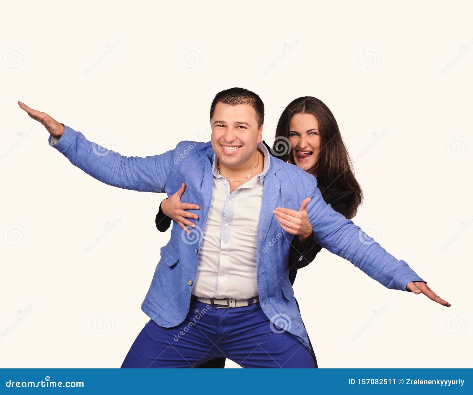 Man And Woman With Funny Faces Isolated Over White Background Stock