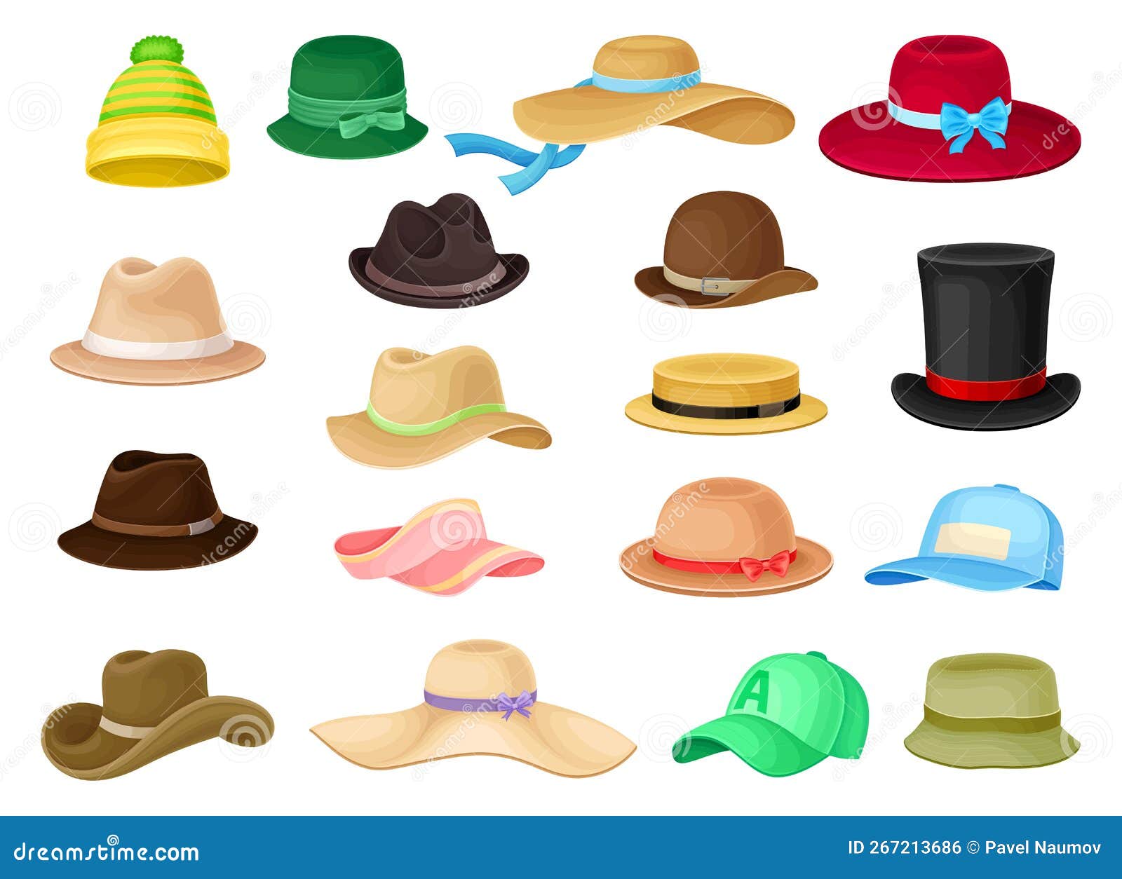 Man and Woman Hats with Brim and Ribbon Big Vector Set Stock Vector ...