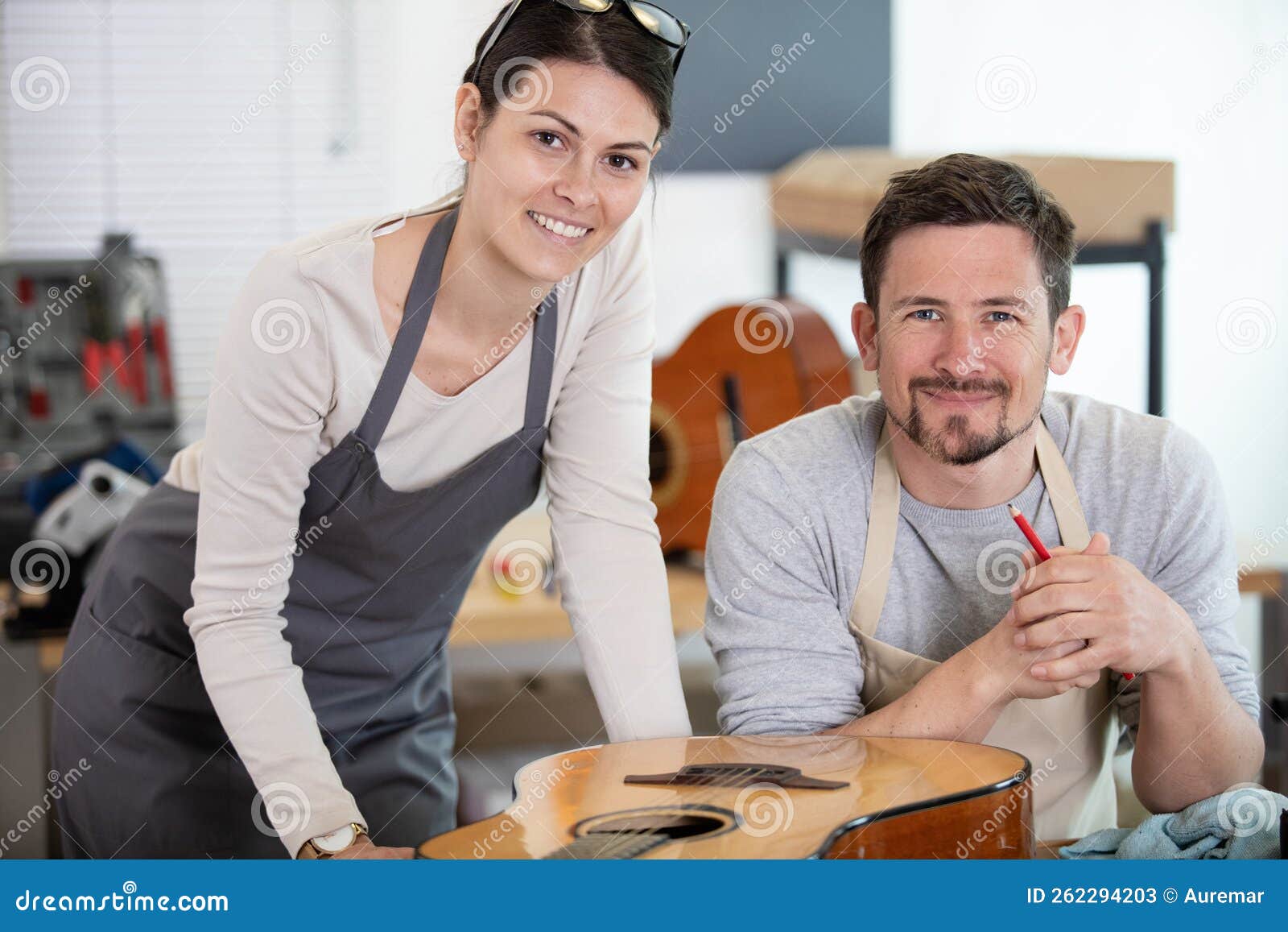 Man and Woman at Music Store Stock Image Image of acoustic