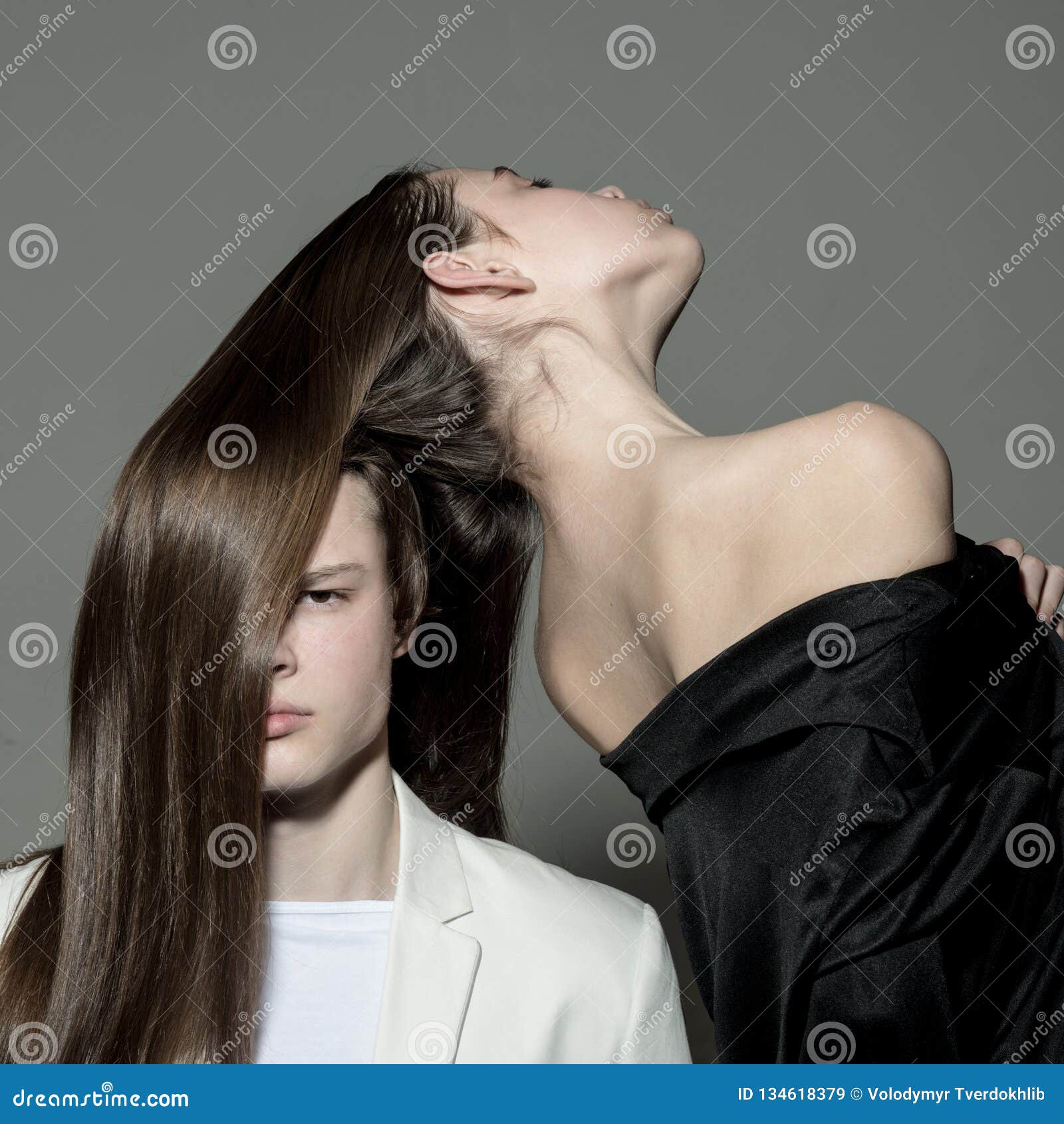 Man and Woman. Perfect Hair. Hair Style and Skincare. Beauty and Fashion.  Fashion Couple in Love Stock Image - Image of bonds, opposites: 134618379