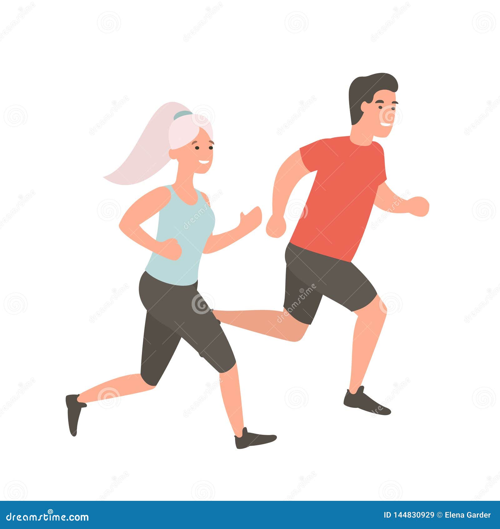 Man and Woman Running. Couple Jogging Outdoors Stock Vector ...