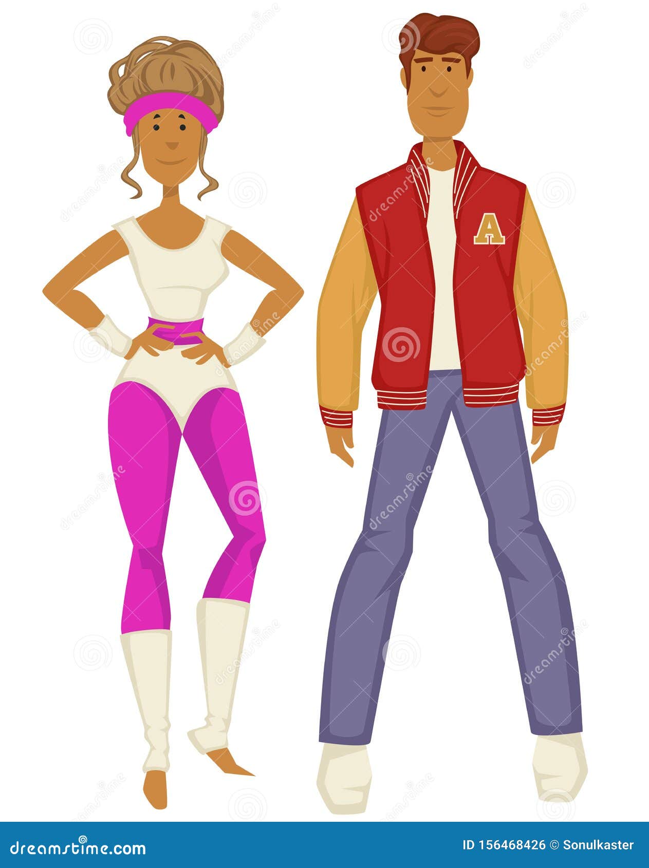 Man and Woman, 1980s Couple, Fitness Suit and Baseball Leggings