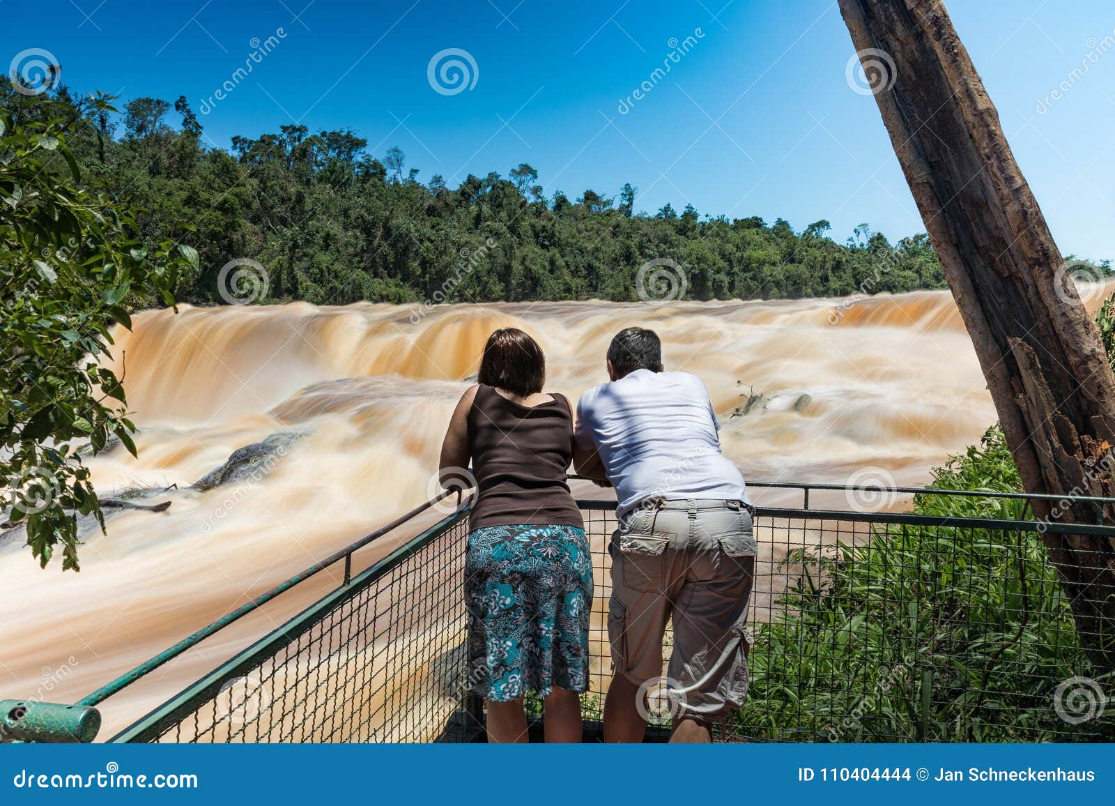 man and woman on the saltos del monday in paraguay.