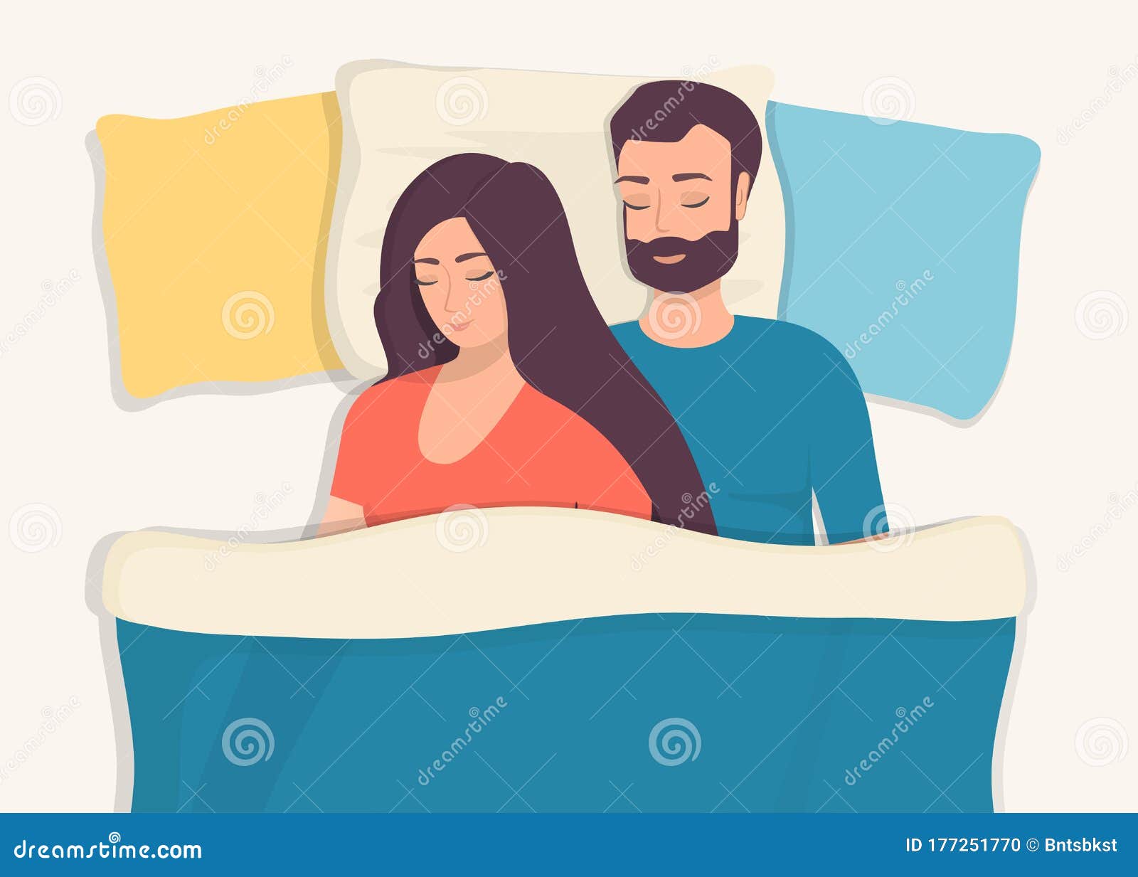 Couple Sleeps In Different Poses. Man And Woman Sleeping Together ...