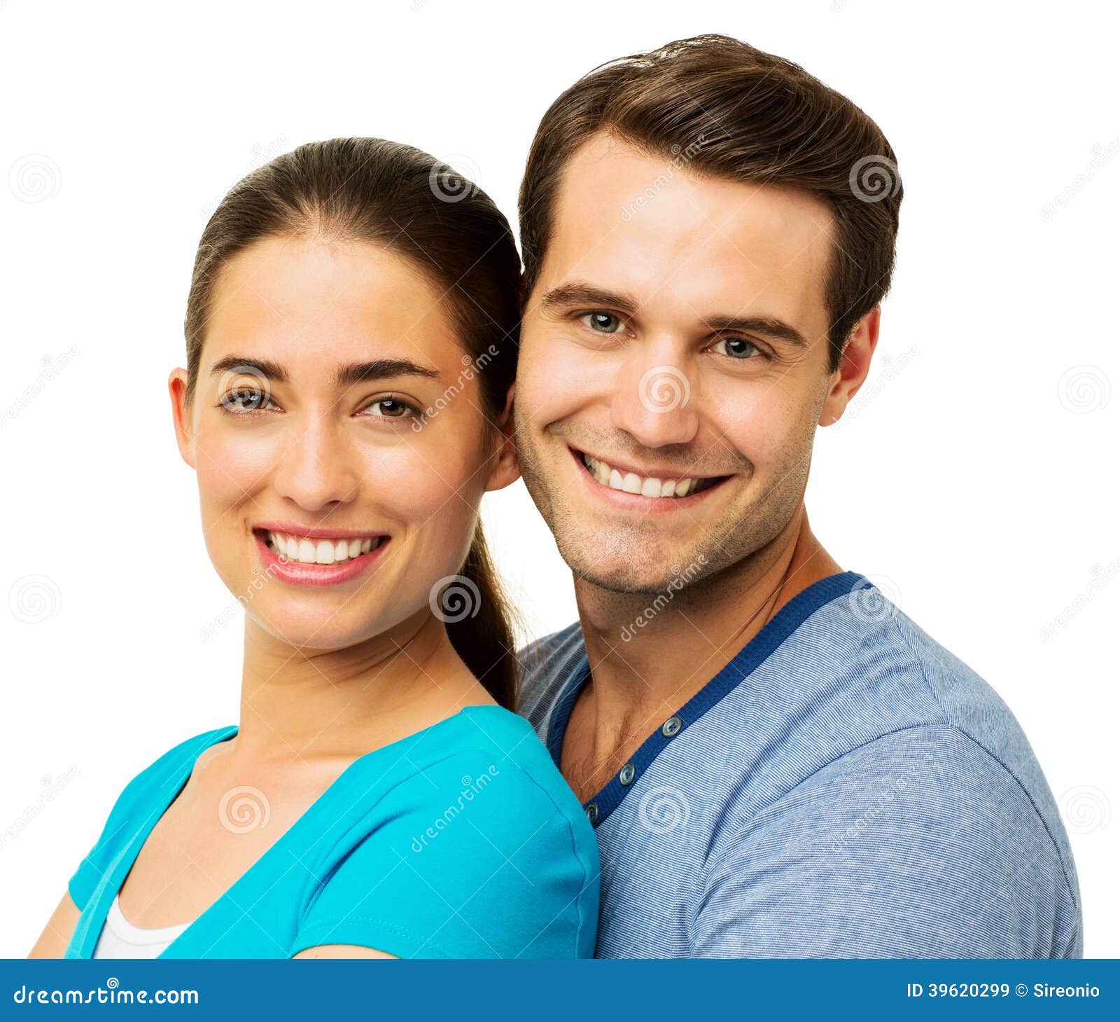 Man and Woman Smiling Against White Background Stock Image - Image of ...