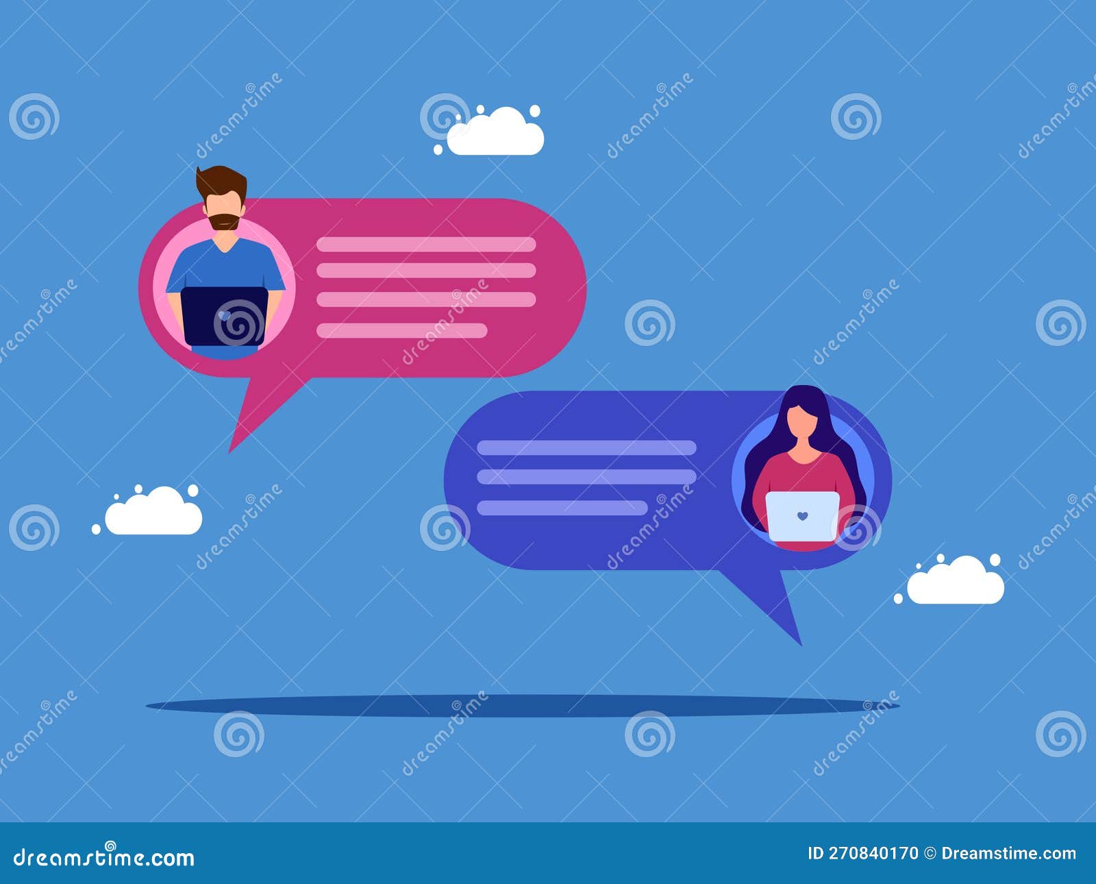Man and Woman with Speech Bubbles. Online Chatting or Messaging Stock