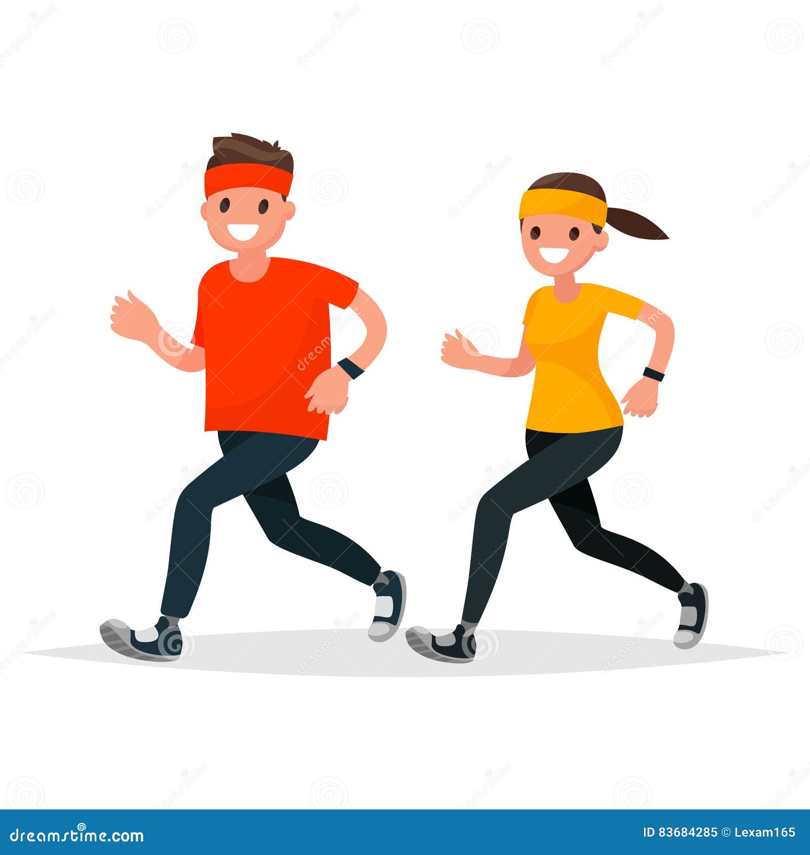 Man and Woman in Sportswear Running on a White Background. Stock ...