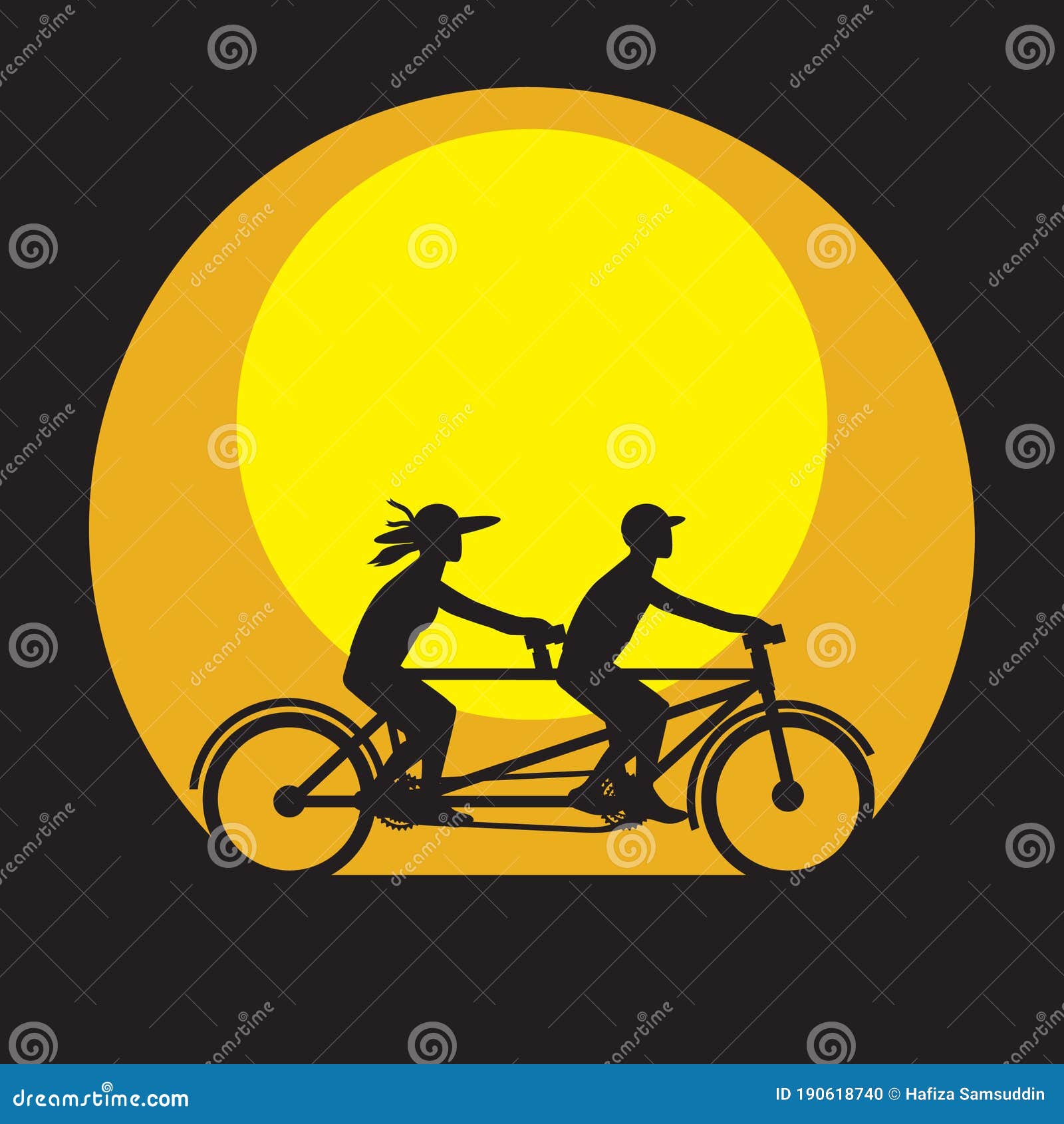 Man and Woman with Tandem Bicycle. Vector Illustration Decorative