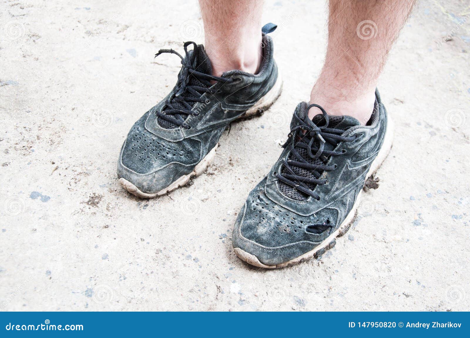 Man or Woman in White Old and Dirty Sneakers. Torn Sneakers Stock Photo -  Image of woman, footwear: 147950820