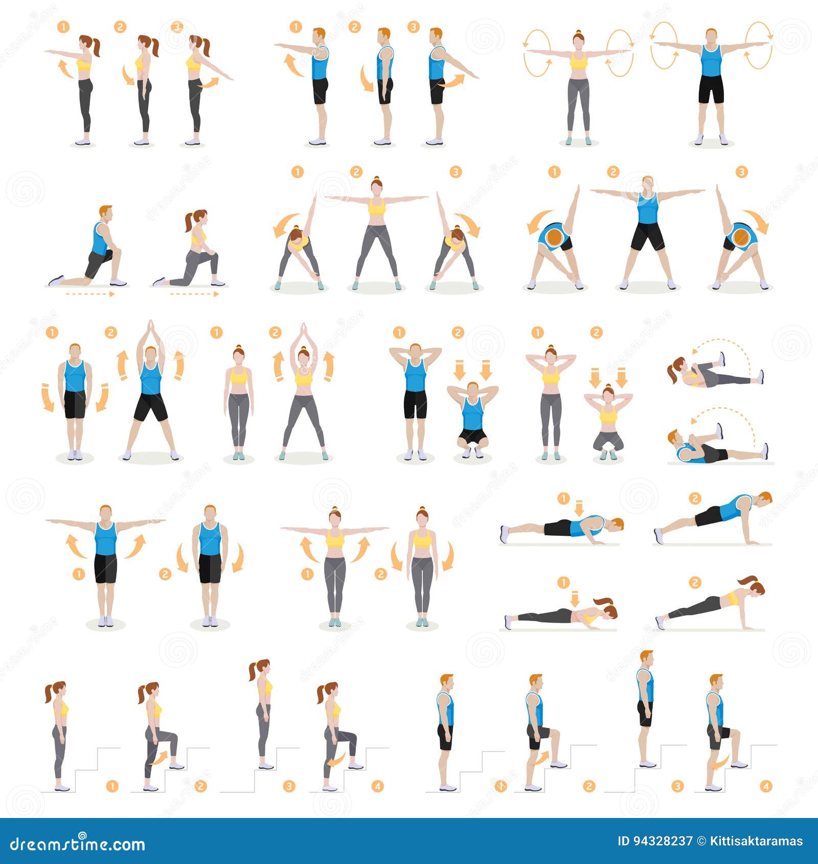 man and woman workout fitness, aerobic, exercises.