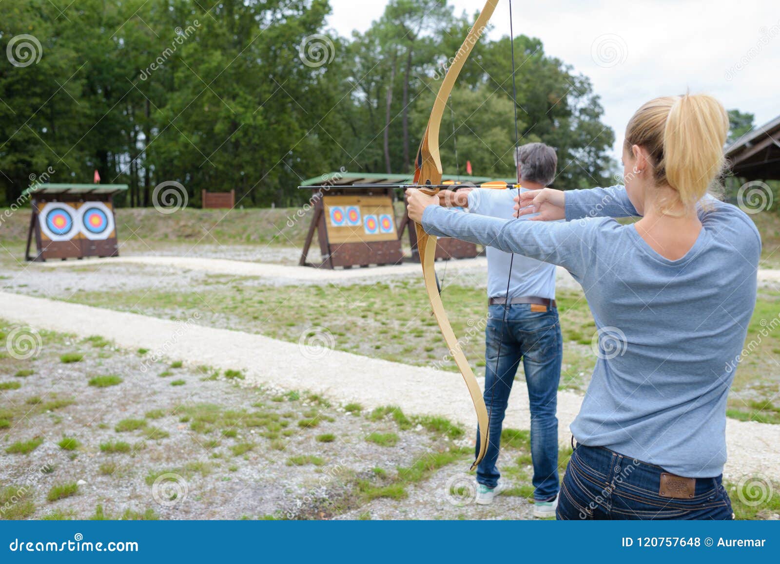 Man and Woman in Archery Training Stock Photo Image of casual