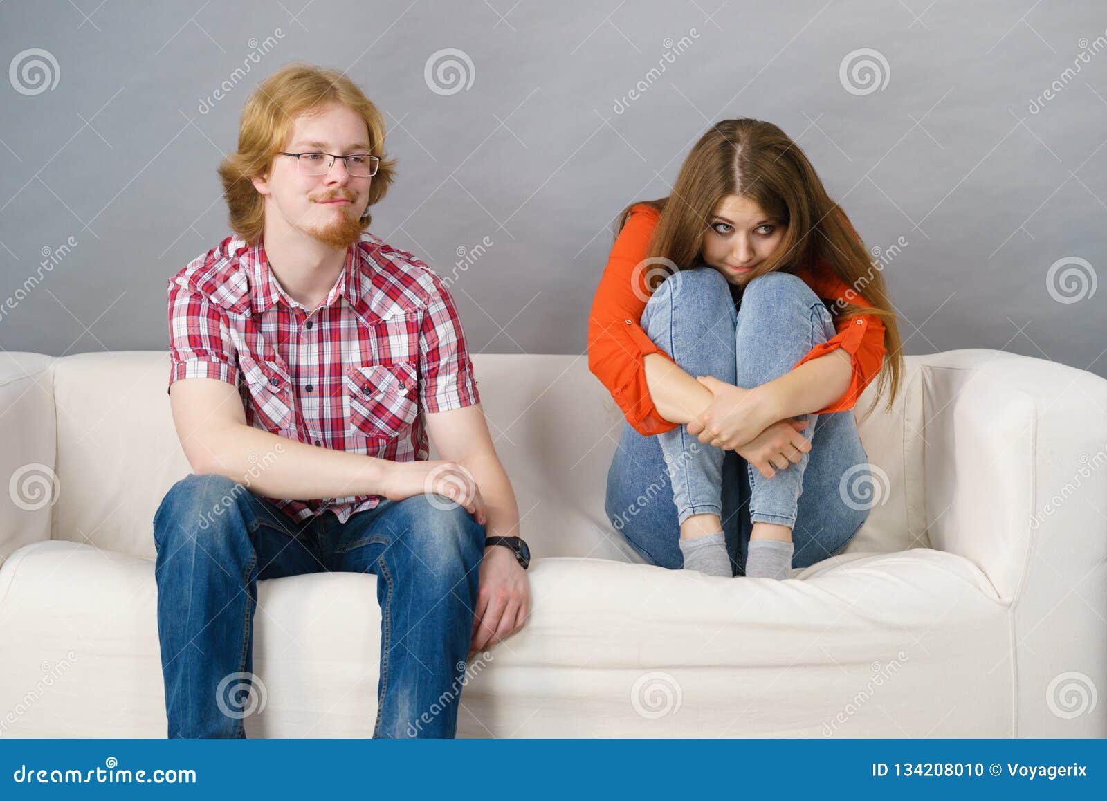 Woman and Man after Argue on Sofa Stock Photo - Image of sister ...