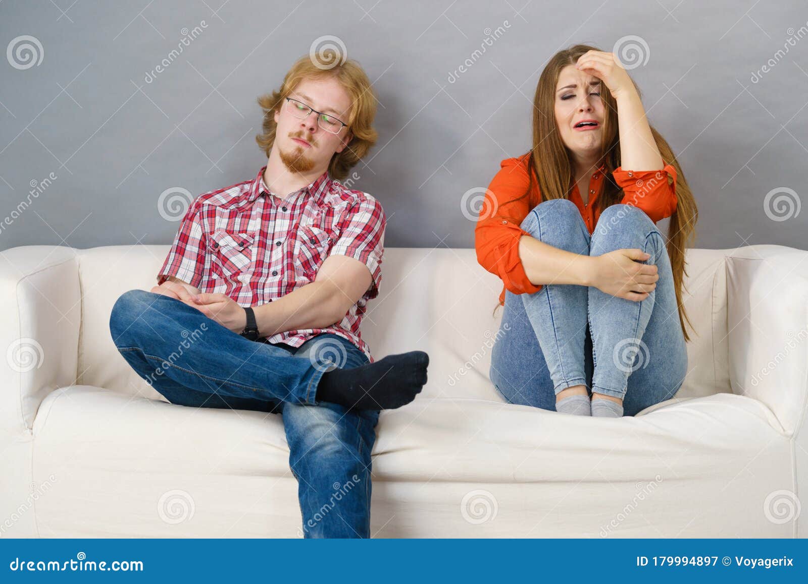 Woman and Man after Argue on Sofa Stock Image - Image of boyfriend ...