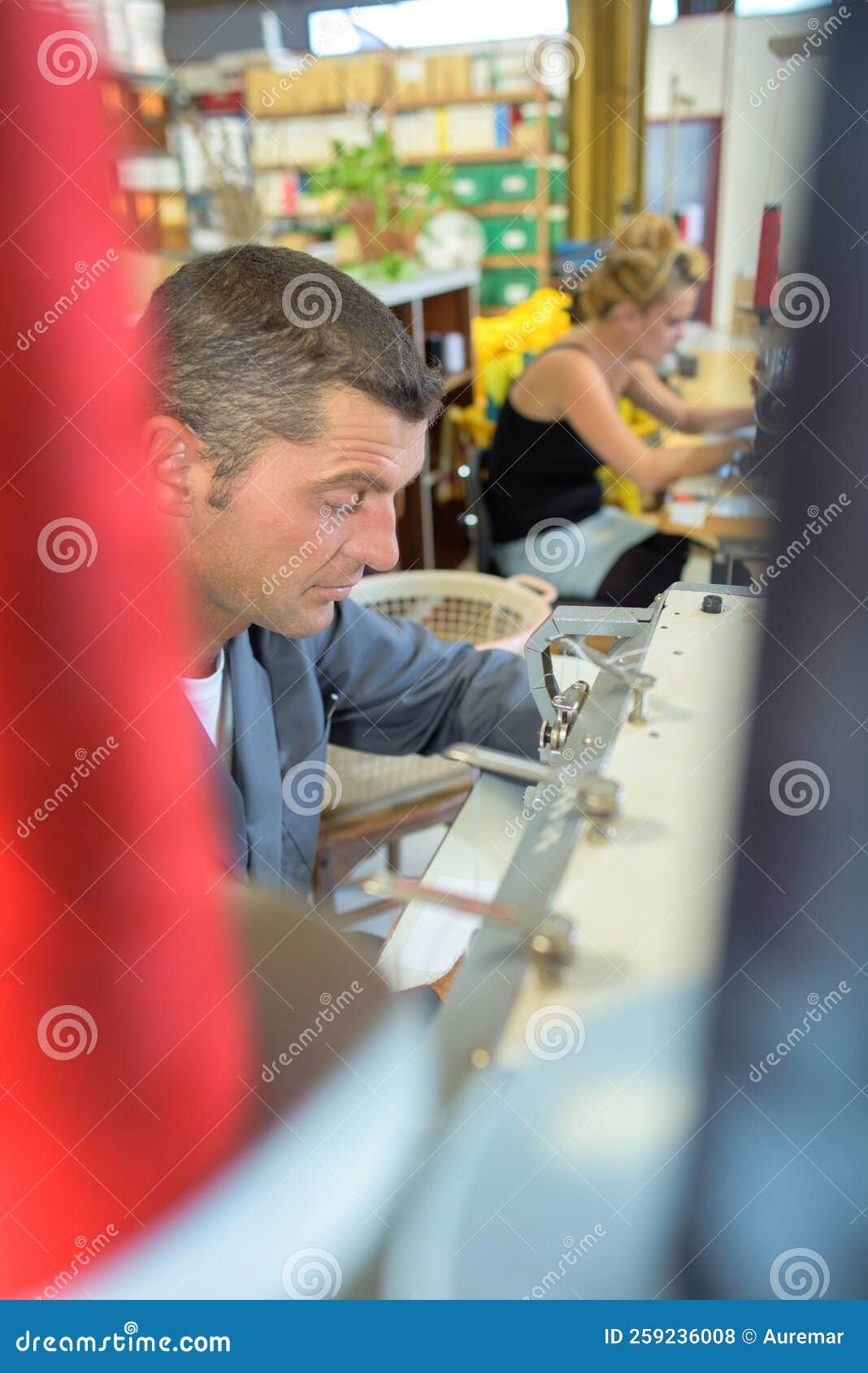 Man at Work Using Sewing Machine Stock Photo Image of cotton, worker 259236008