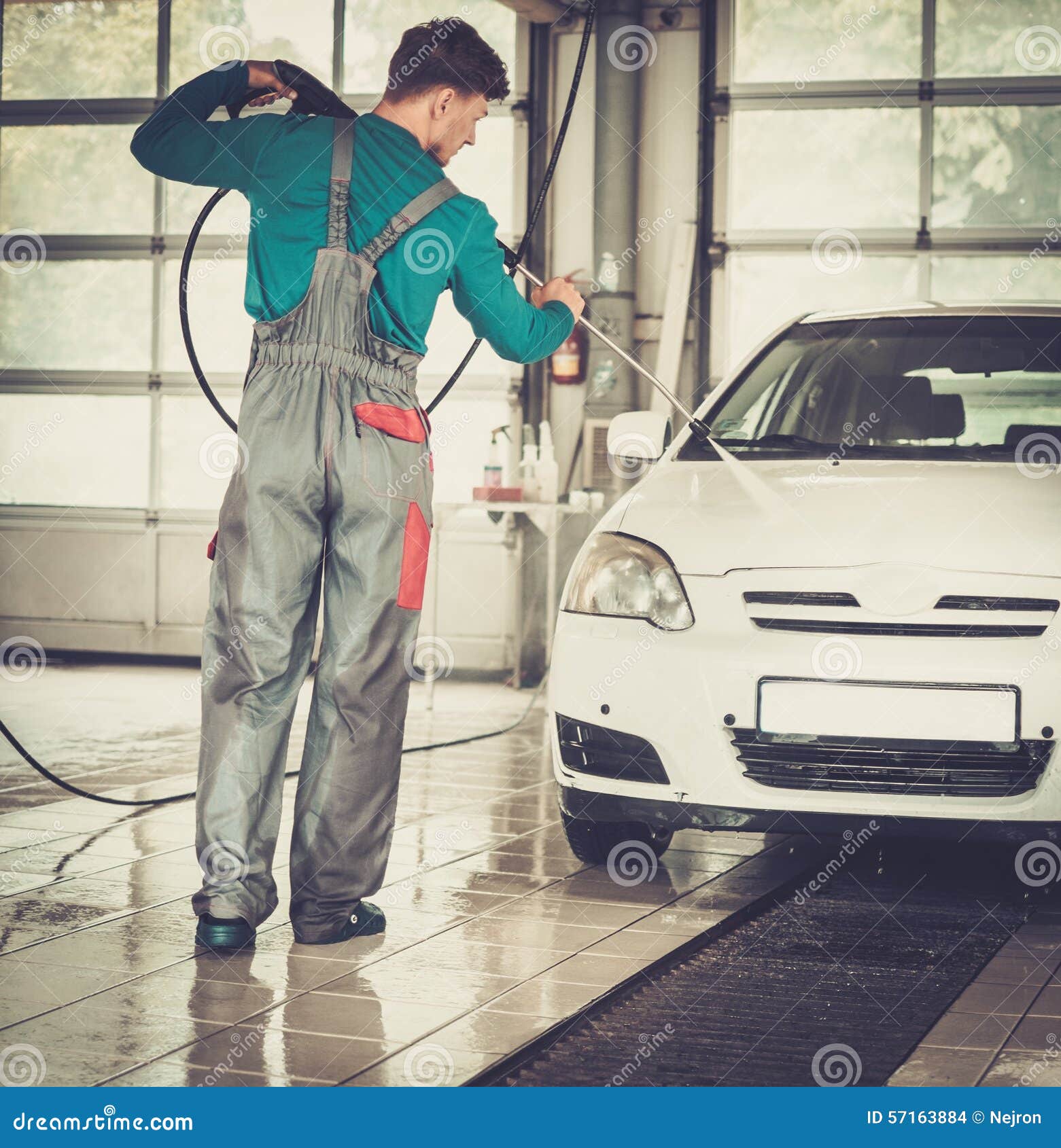 Man Worker On A Car Wash Stock Photo Image 57163884