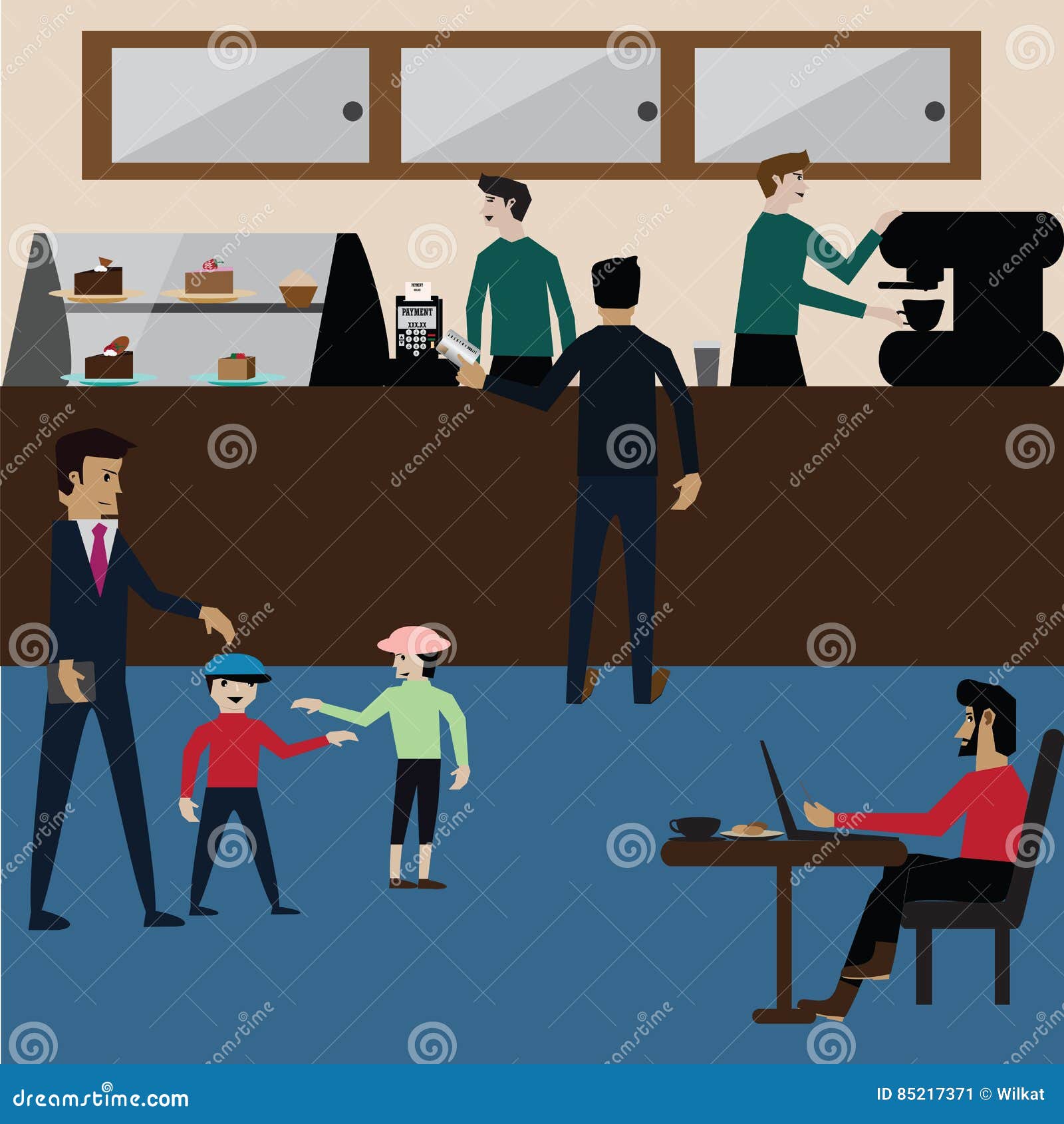 Man Worker at Coffee Shop Pay by Card Stock Vector Illustration of