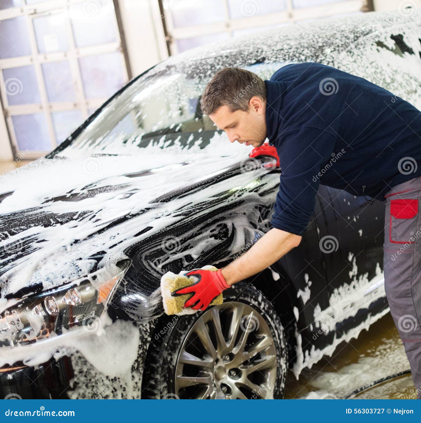 Man Worker Washing Luxury Car Stock Image Image of vehicle