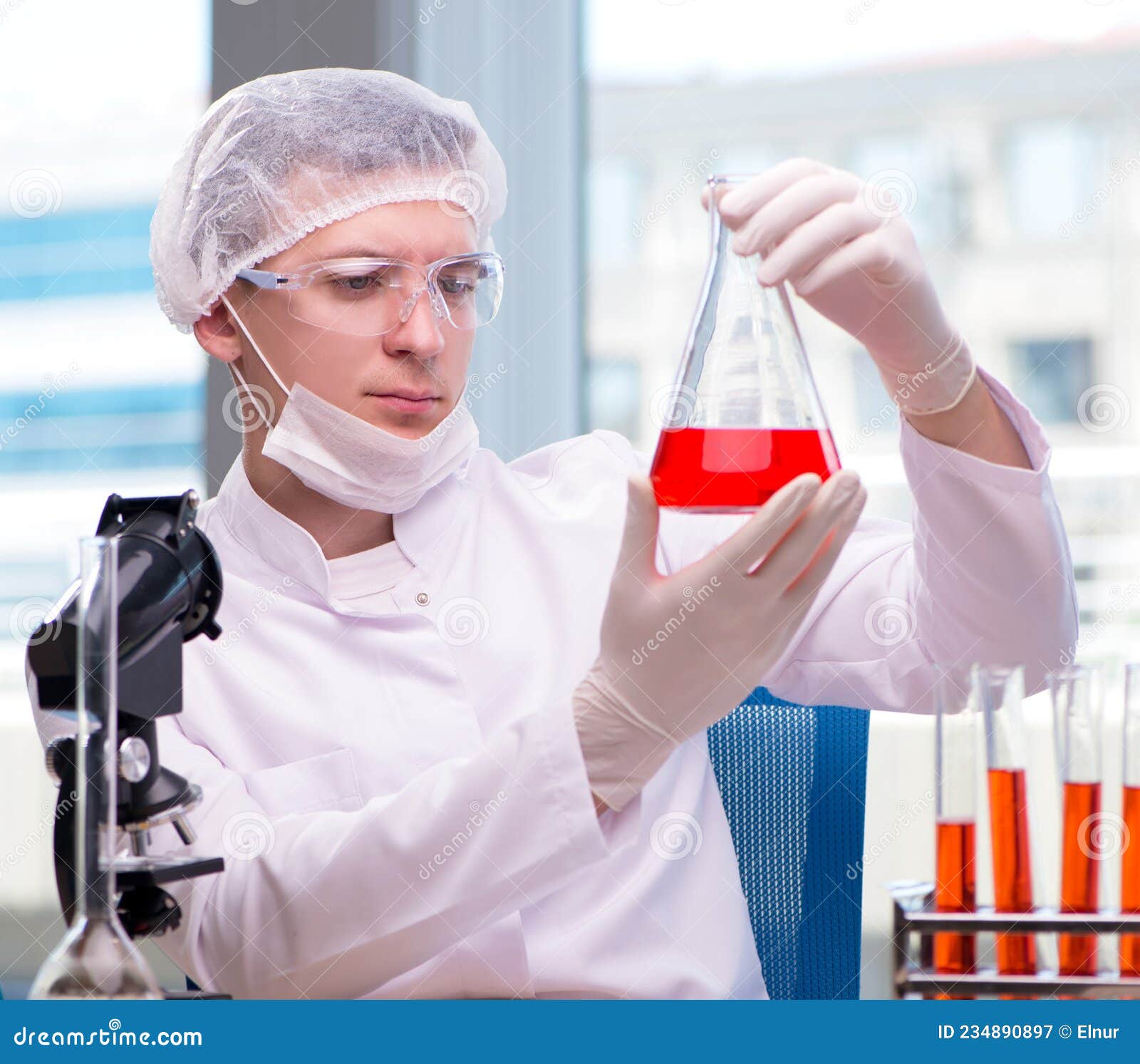 Man Working in the Chemical Lab on Science Project Stock Image Image