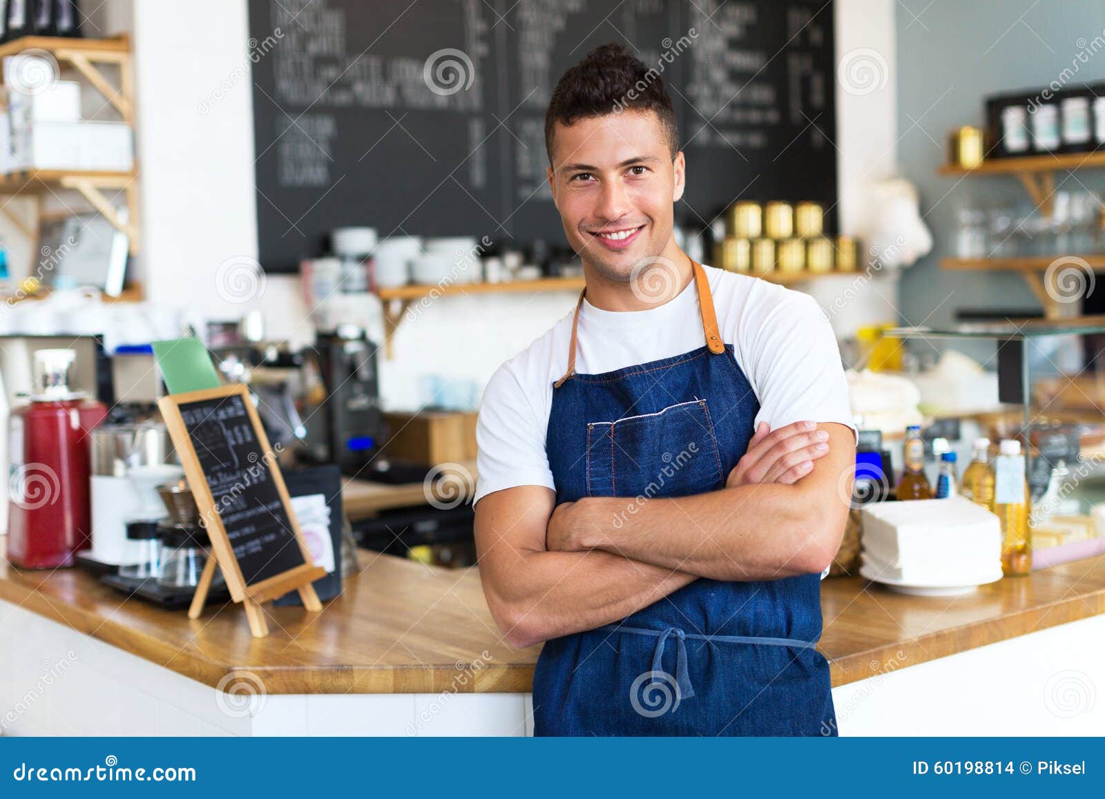 Man working in coffee shop stock photo. Image of coffee 60198814
