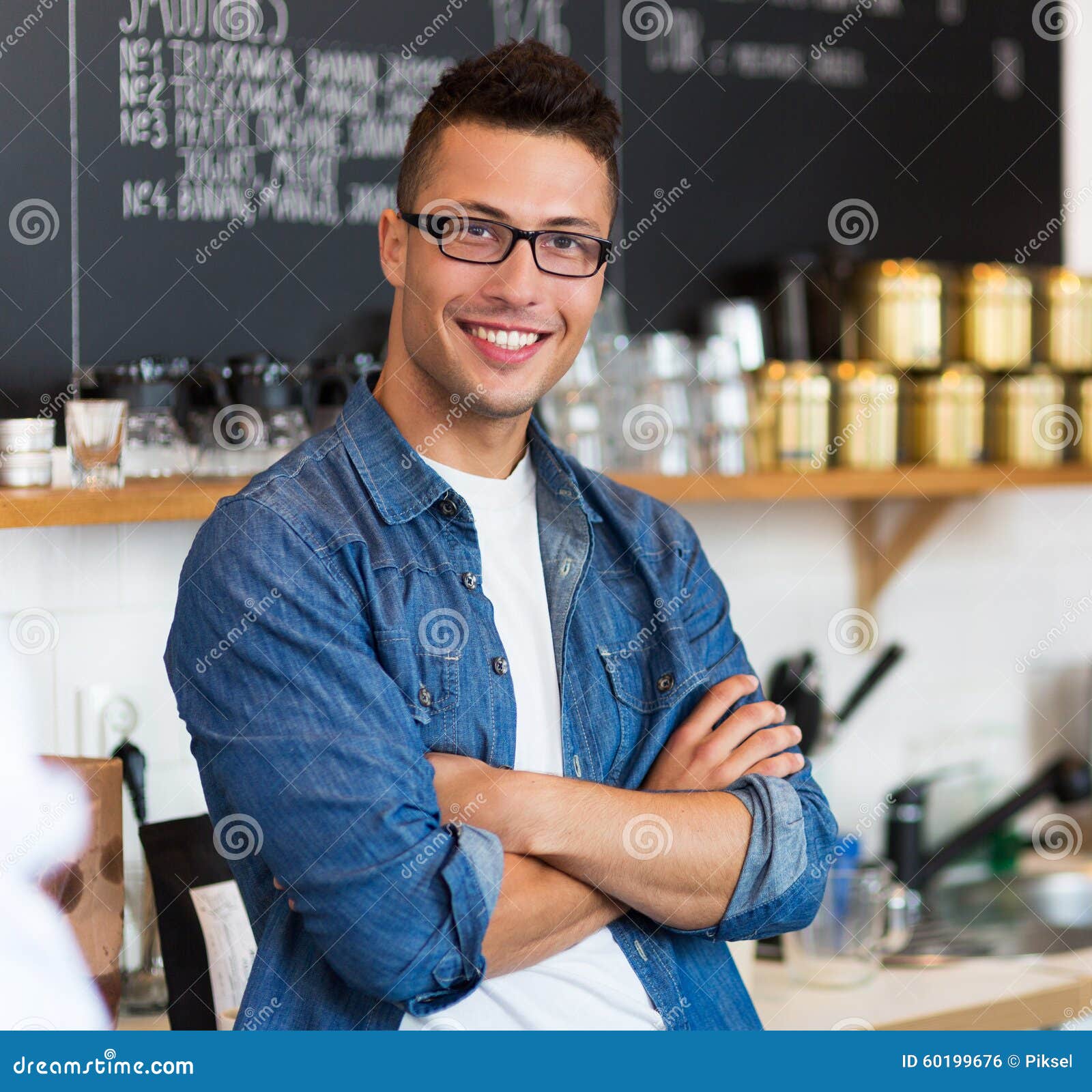 Man working in coffee shop stock photo. Image of caucasian 60199676