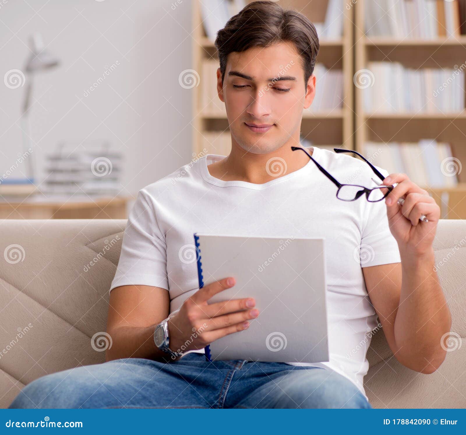 Man Working Sitting in Couch Sofa Stock Photo Image of couch, learn