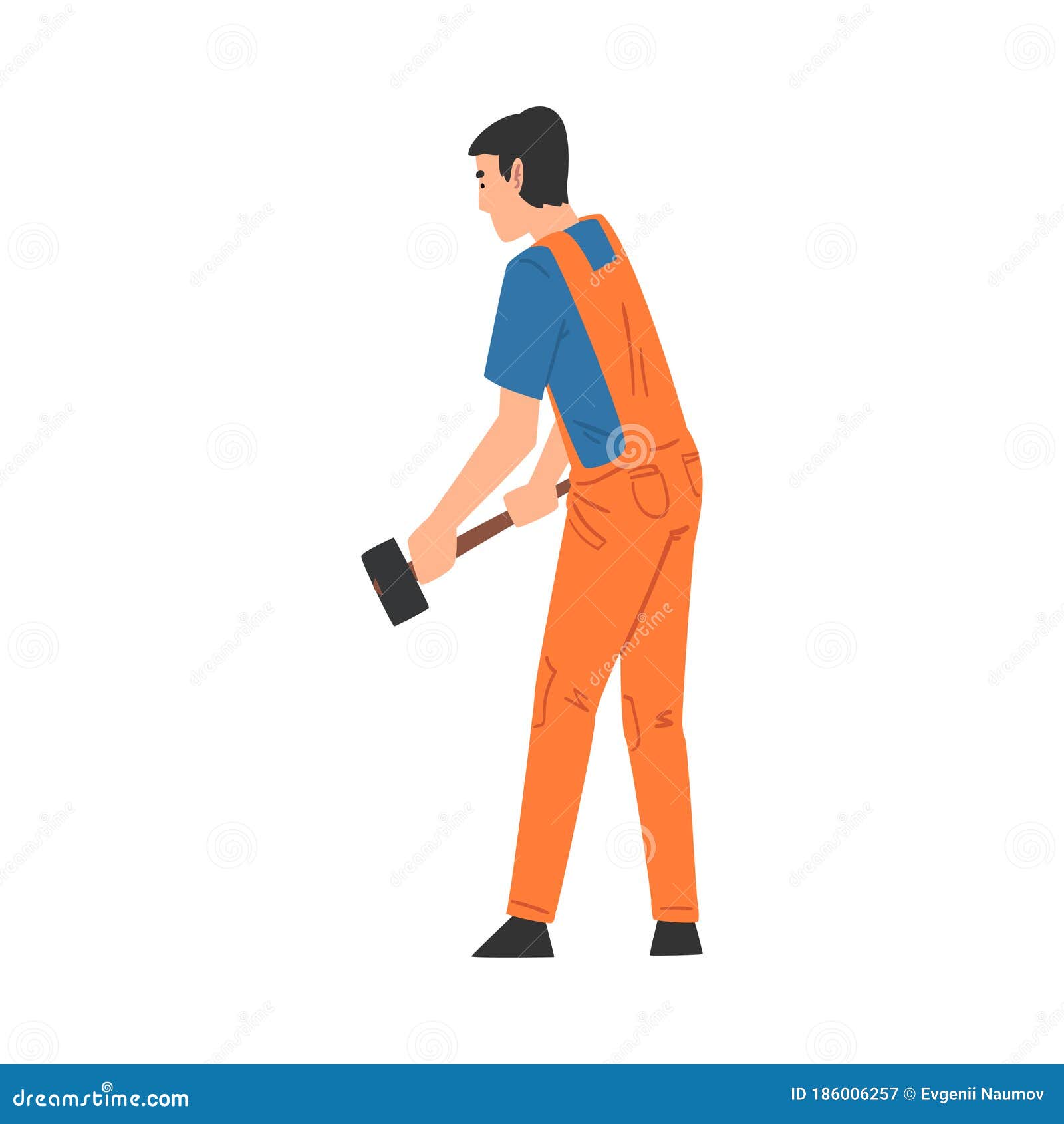 Vector cartoon man builder with a sledgehammer Stock Vector Image