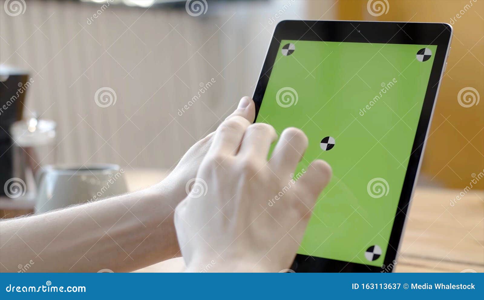Man Working with Tablet Tapping on Green Screen. Stock Footage Stock ...