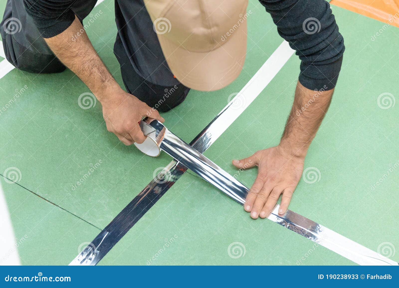 Man Working with Underlayment Stock Image Image of flooring, house