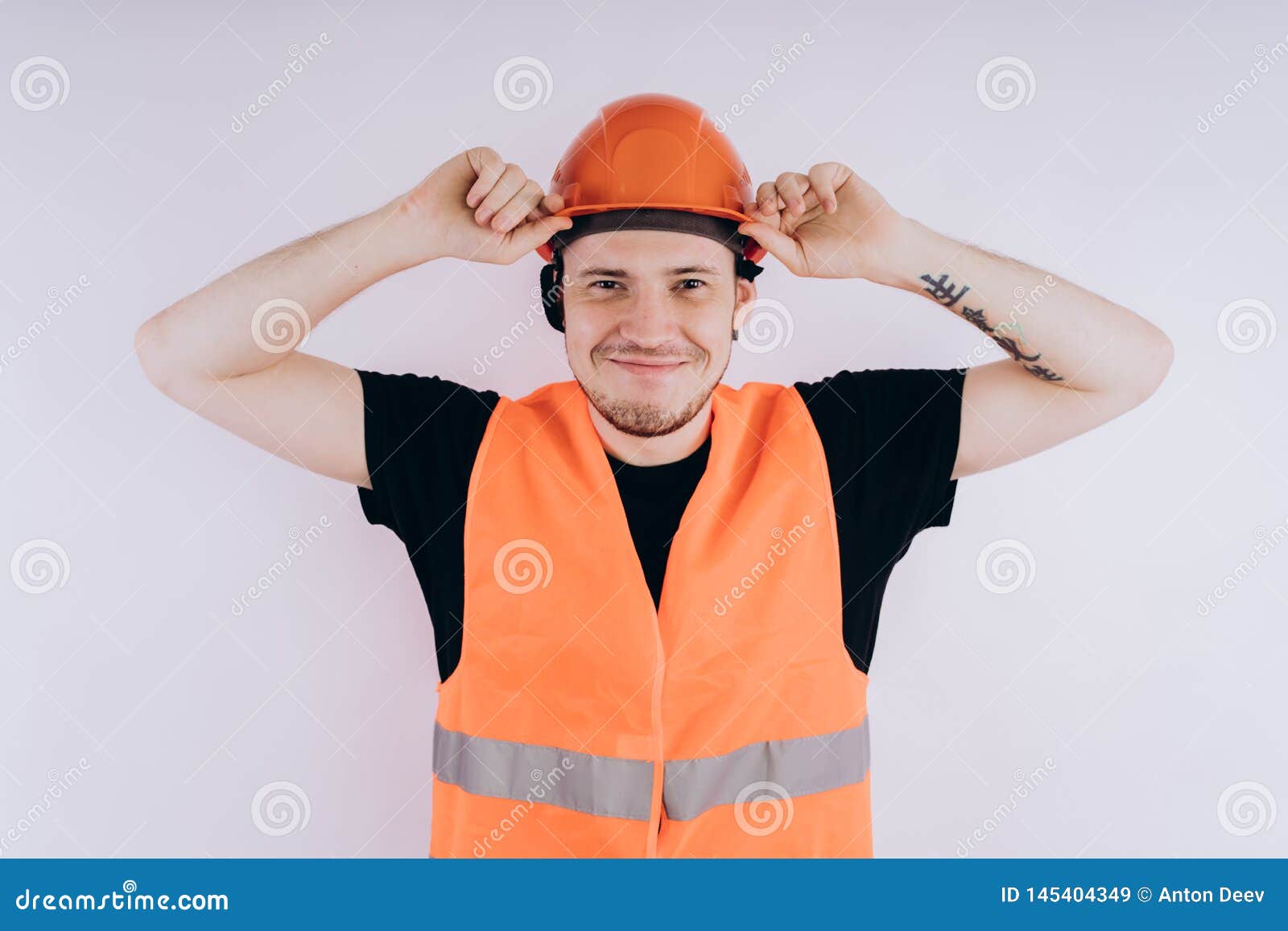 Man in Working Uniform on White Background Stock Image - Image of ...