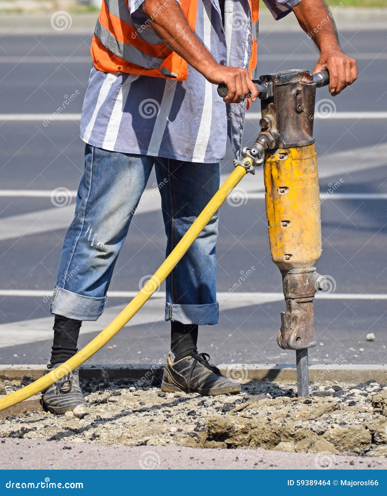 Man Works with an Air Hammer Stock Photo Image of breaking