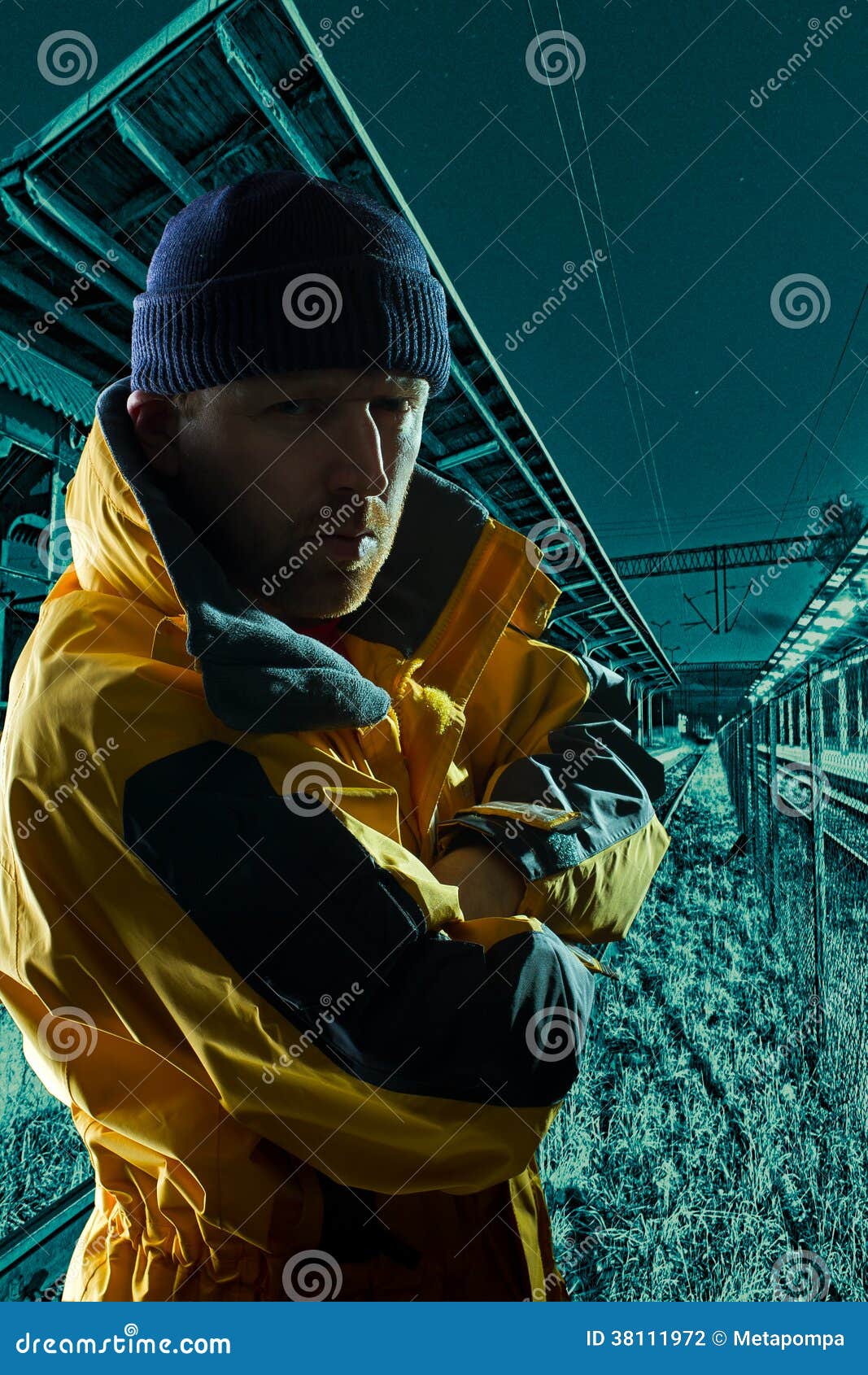 Man in Yellow Jacket in Night Stock Photo Image of portrait