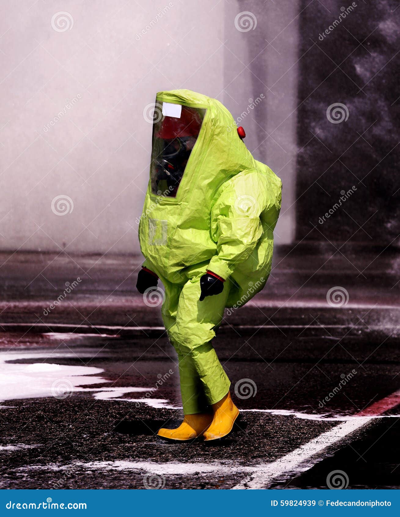 Man with Yellow Protective Gear Against Biological Risk Stock Image