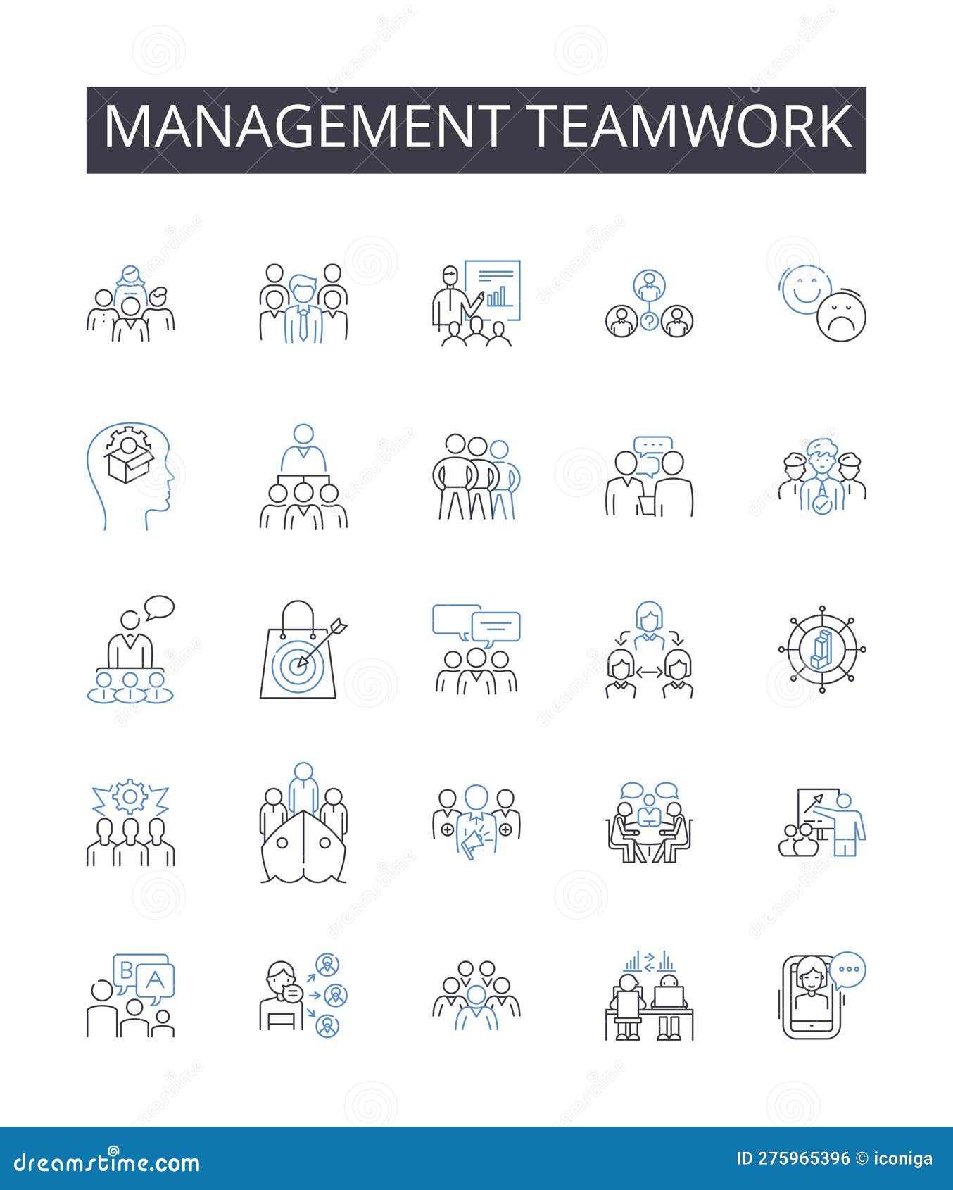 management teamwork line icons collection. efficient collaboration, effective partnership, group cooperation, cohesive