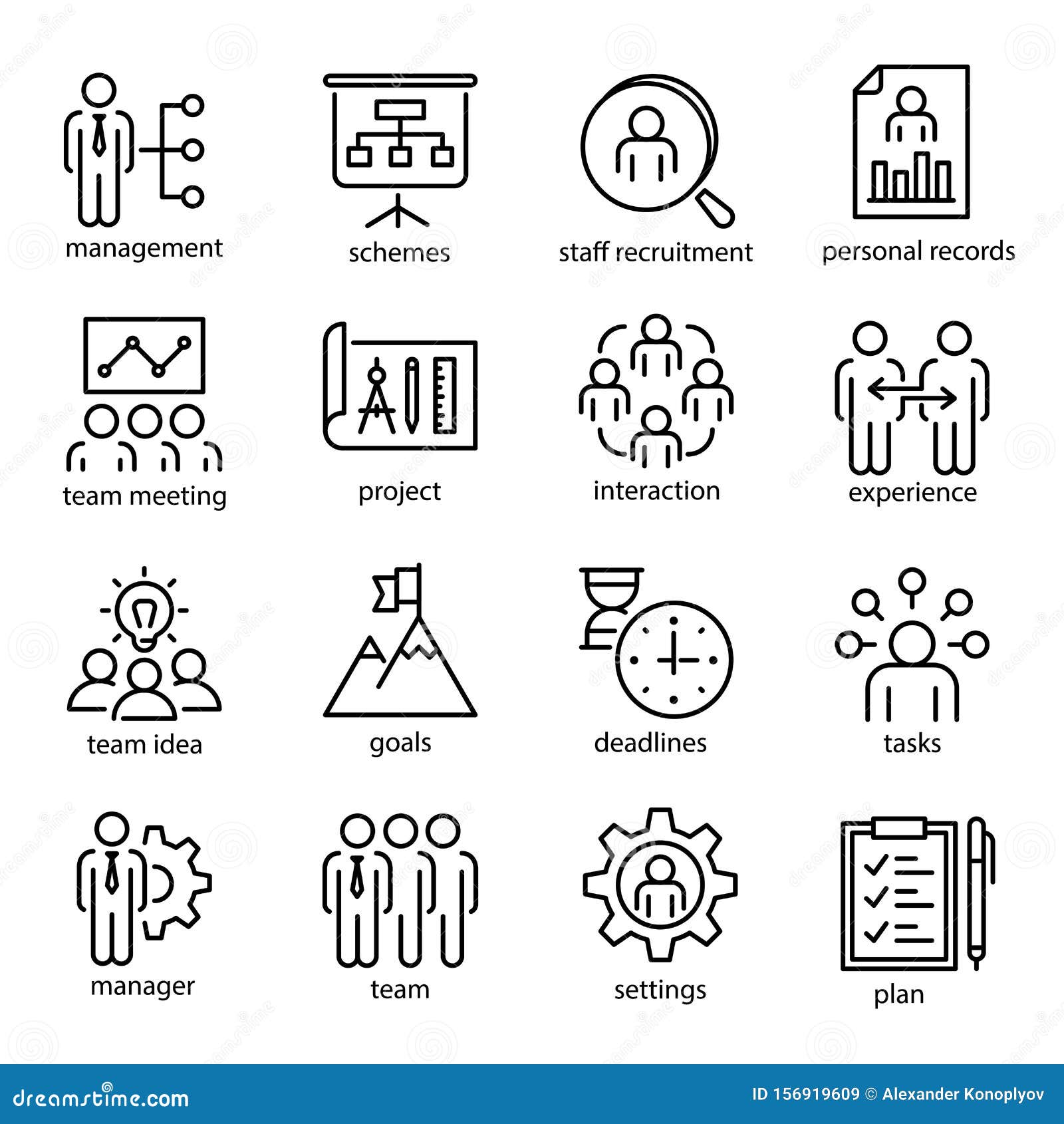 management  linear or outline  icons set