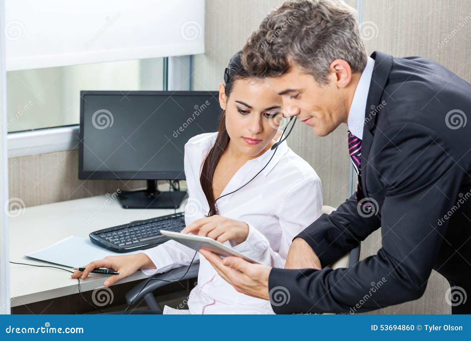 Manager and Customer Service Agent Using Tablet Stock Photo Image of