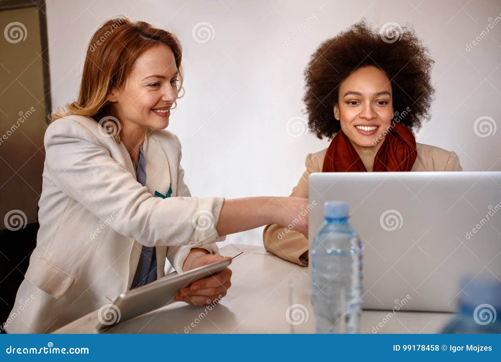 manager with employee make consultation about business on laptop