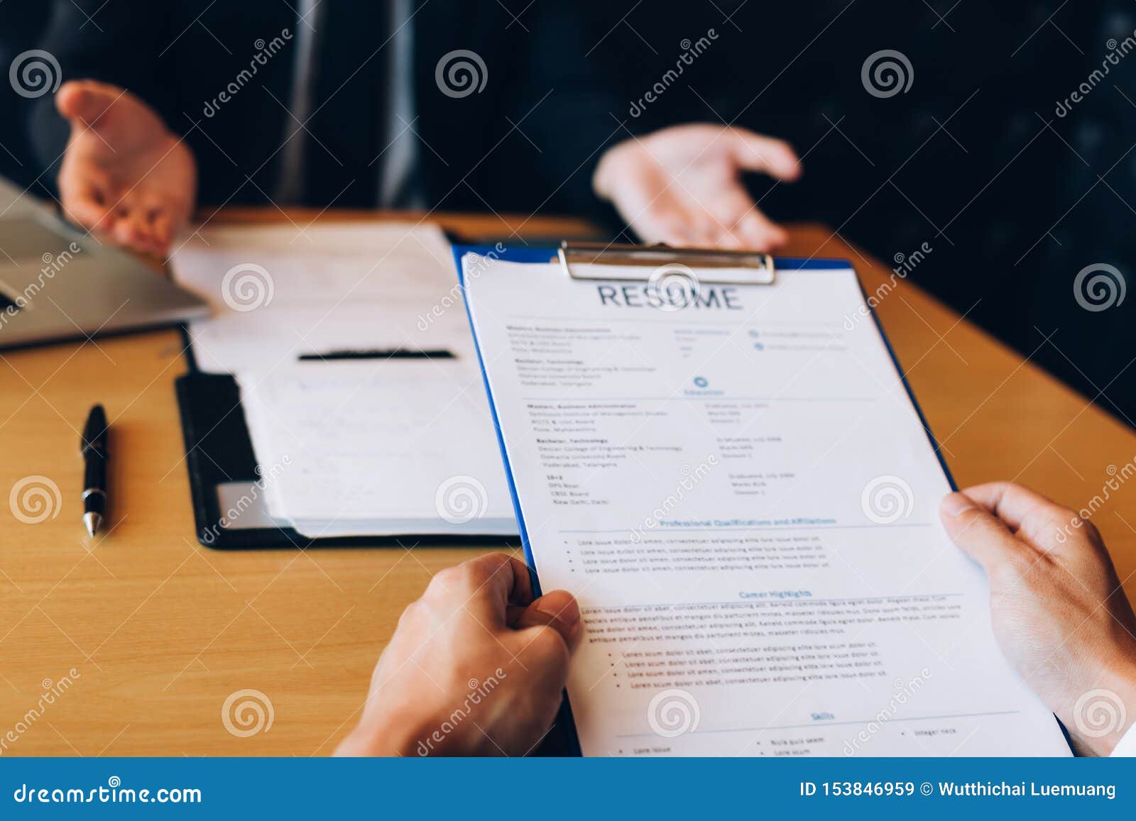 manager expressed his pleasure to welcome the applicants to the office with job interview concept