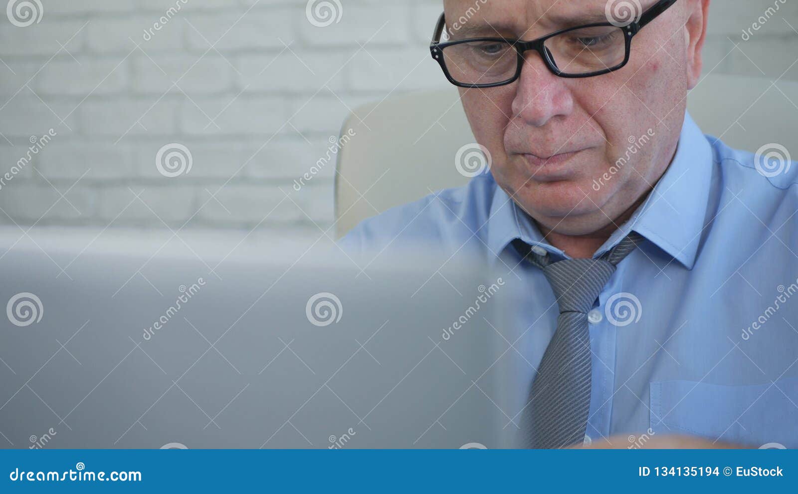 Manager with Eyeglasses Working on Laptop Stock Photo Image of laptop