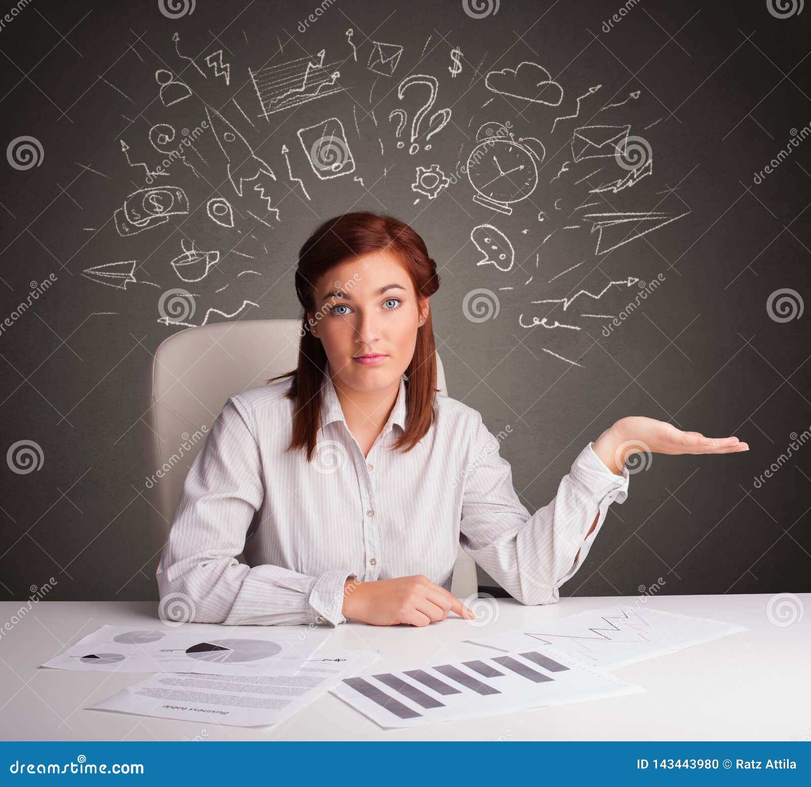 Manager in Front of the Office Desk with Direction Concept Stock Photo
