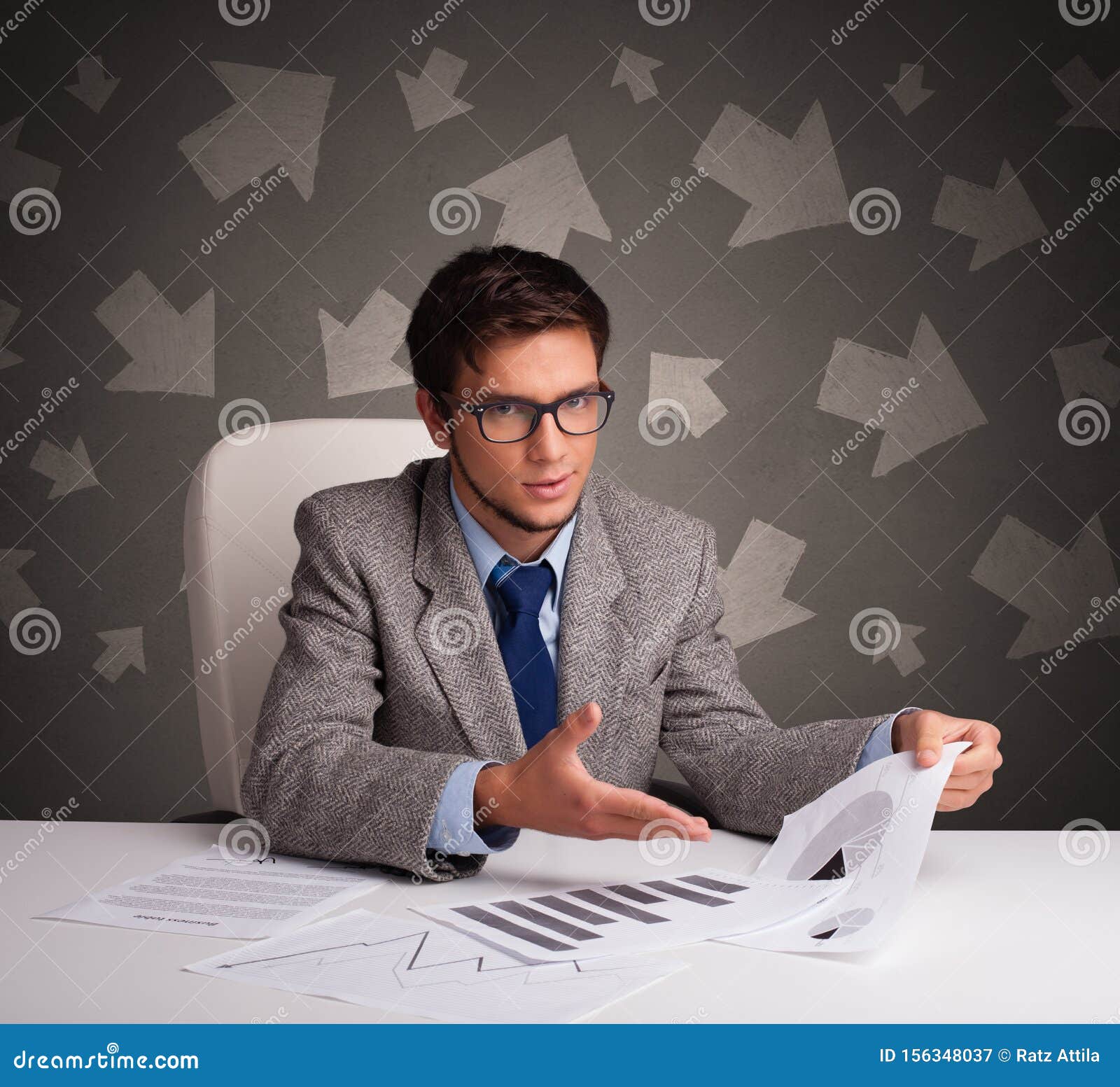 Manager in Front of the Office Desk with Direction Concept Stock Image